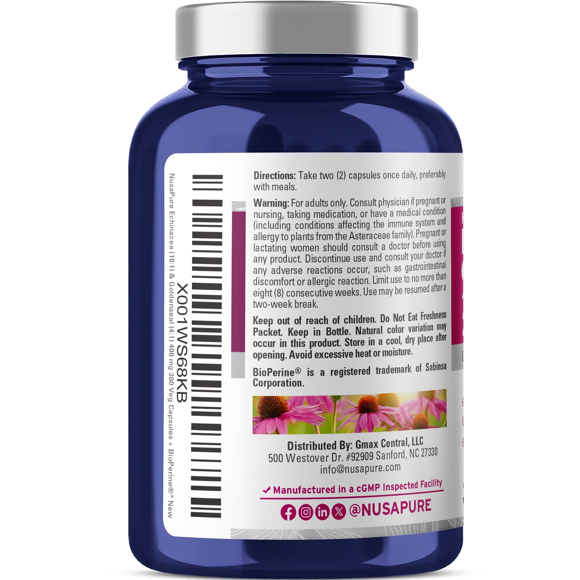 NusaPure Echinacea Goldenseal 200mg, (Extract 10:1, Equivalent to 2,000mg), 200mg, (Extract 4:1, Equivalent to 800mg) - 2800mg 300 Veggie Caps (Vegetarian, Non-GMO, Vegan) NusaPure uk supplements