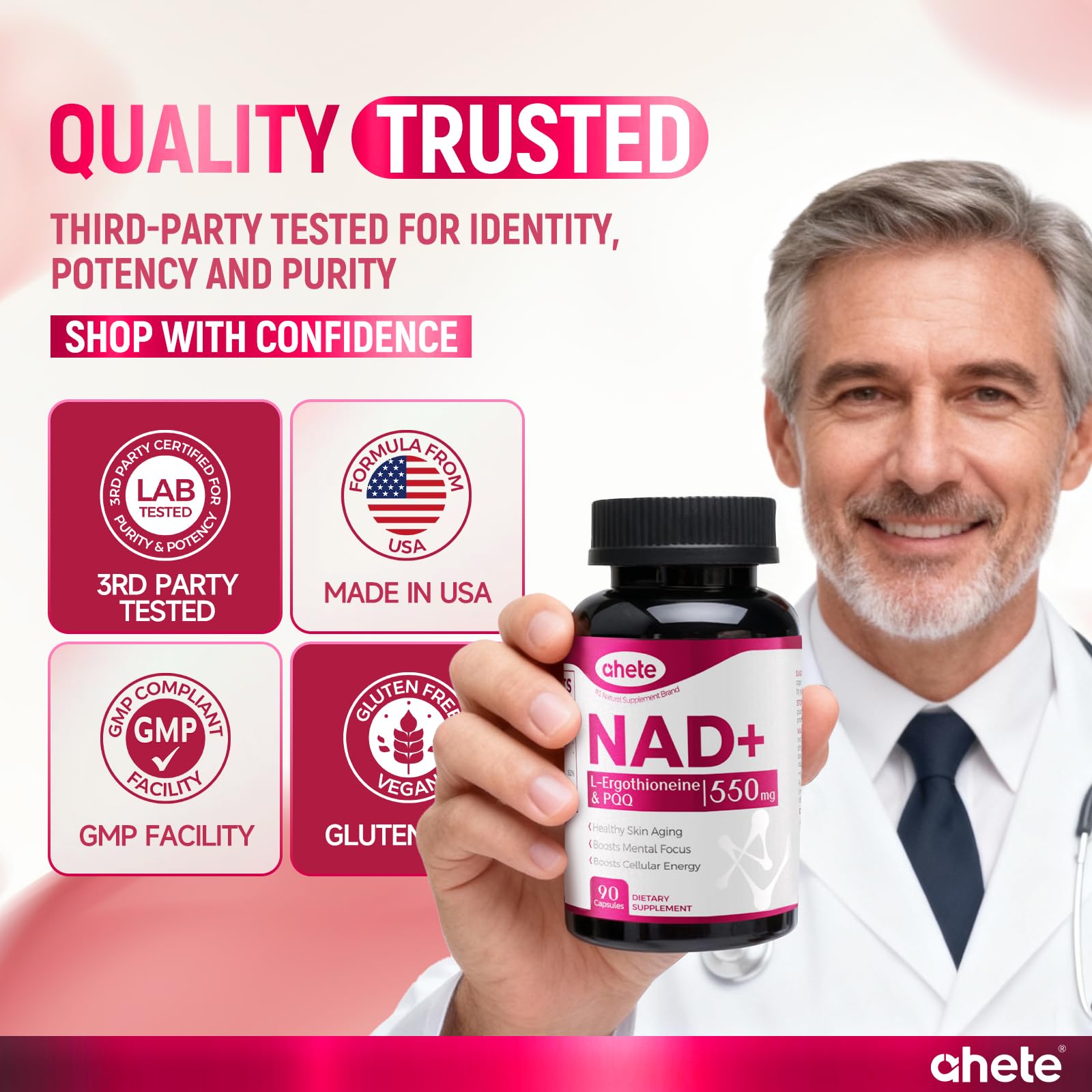 Ahete NAD Supplement with L-Ergothioneine, PQQ, Vitamin B6, and NMNH Supplement - for Cellular Health, Energy Support and Healthy Aging for Women & Men - Vegetarian, Non-GMO, Gluten Free- 90 Capsules Ahete uk supplements