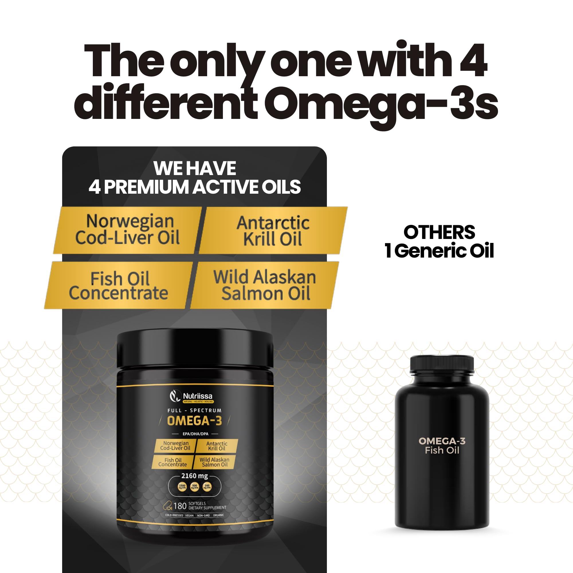 Nutriissa Omega 3 - Full Spectrum - 180 Count - High Concentrate Formula Fish Oil, Krill Oil Nutriissa uk supplements