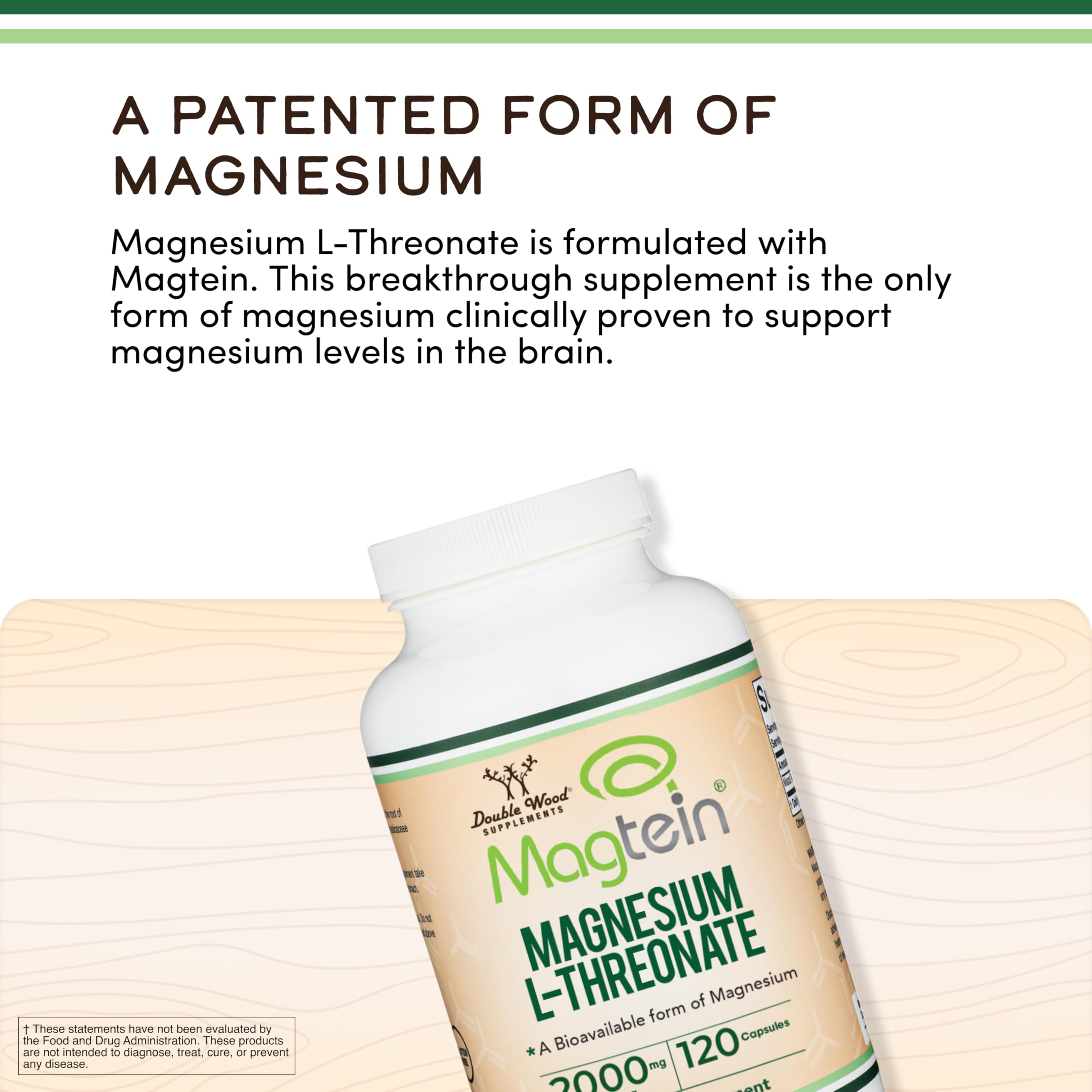 Magnesium L Threonate, Magtein - NSF Certified - Sleep and Cognitive Support – High Absorption – Most Bioavailable Form of Magnesium – 2,000 mg – 120 Capsules Double Wood Supplements uk supplements
