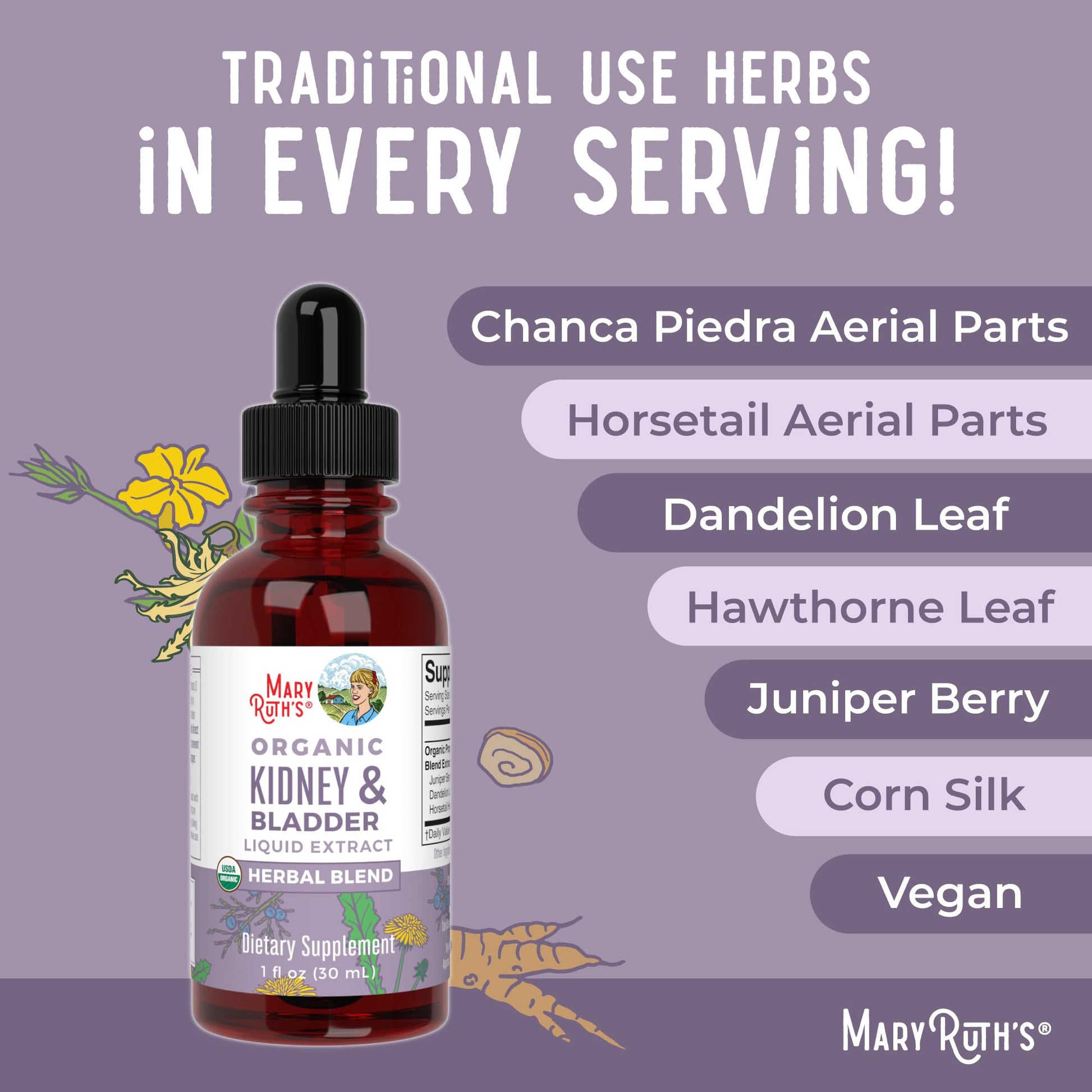 MaryRuth Organics Herbal Supplement Drops | Support Renal & Urinary Systems | Juniper Berry | Cleavers | Dandelion | Hawthorn | Horsetail & Chanca Piedra | Vegan | Non-GMO | 1 Fl Oz MARYRUTH'S uk supplements