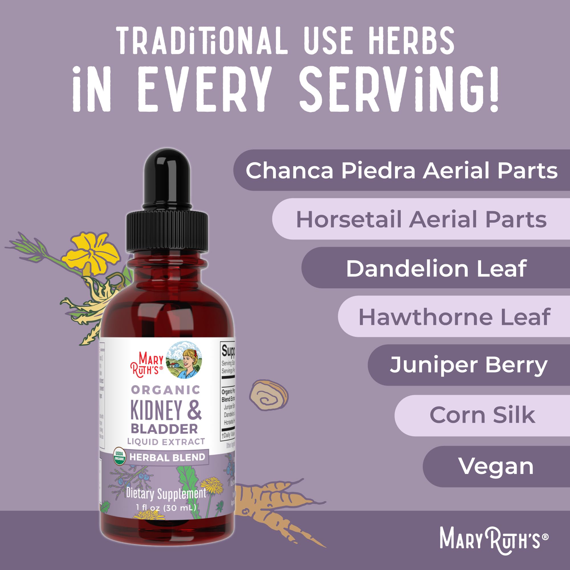 MaryRuth Organics Herbal Supplement Drops | Support Renal & Urinary Systems | Juniper Berry | Cleavers | Dandelion | Hawthorn | Horsetail & Chanca Piedra | Vegan | Non-GMO | 1 Fl Oz MARYRUTH'S uk supplements