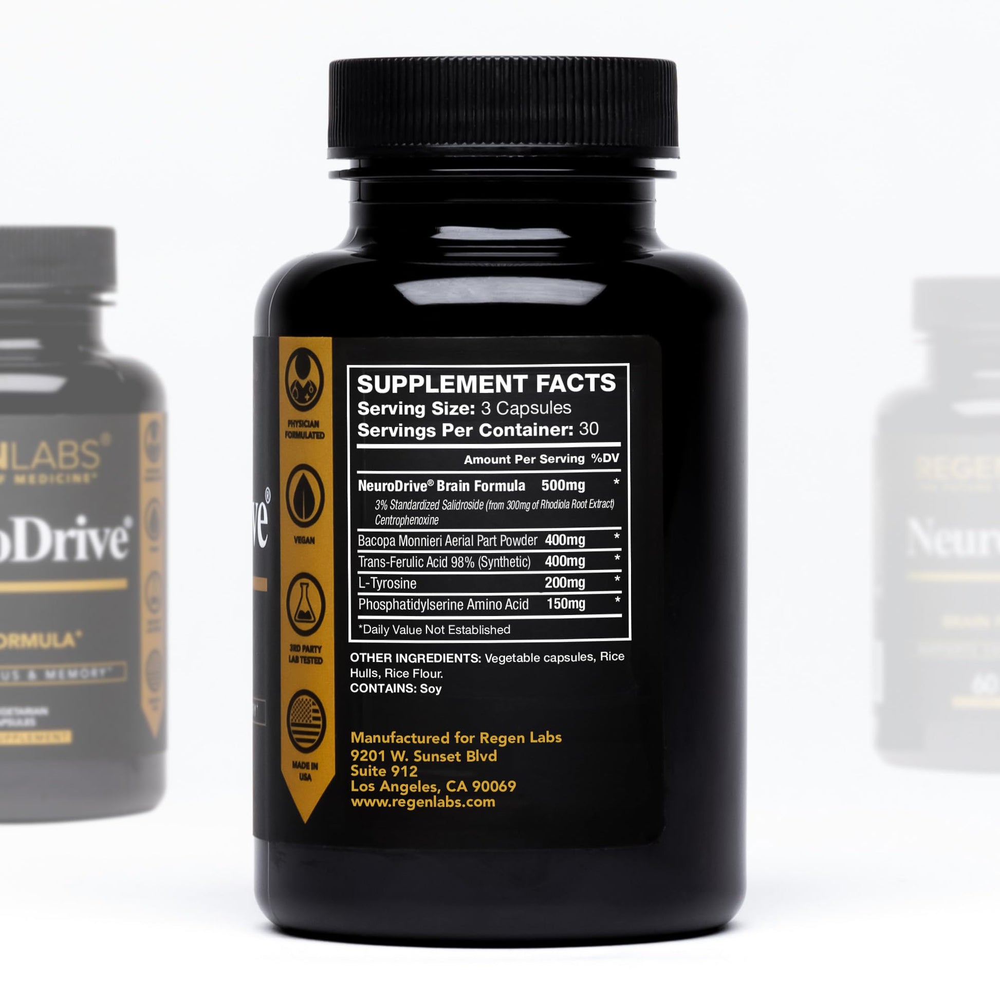 Regen Labs NeuroDrive Memory & Focus Supplement - Boost Brain Focus, Mental Health & Brain Fog | Natural Doctor Approved - Brain Nootropic, Phosphatidylserine, Centrophenoxine, Bacopa - 90 Capsules Regen Labs uk supplements