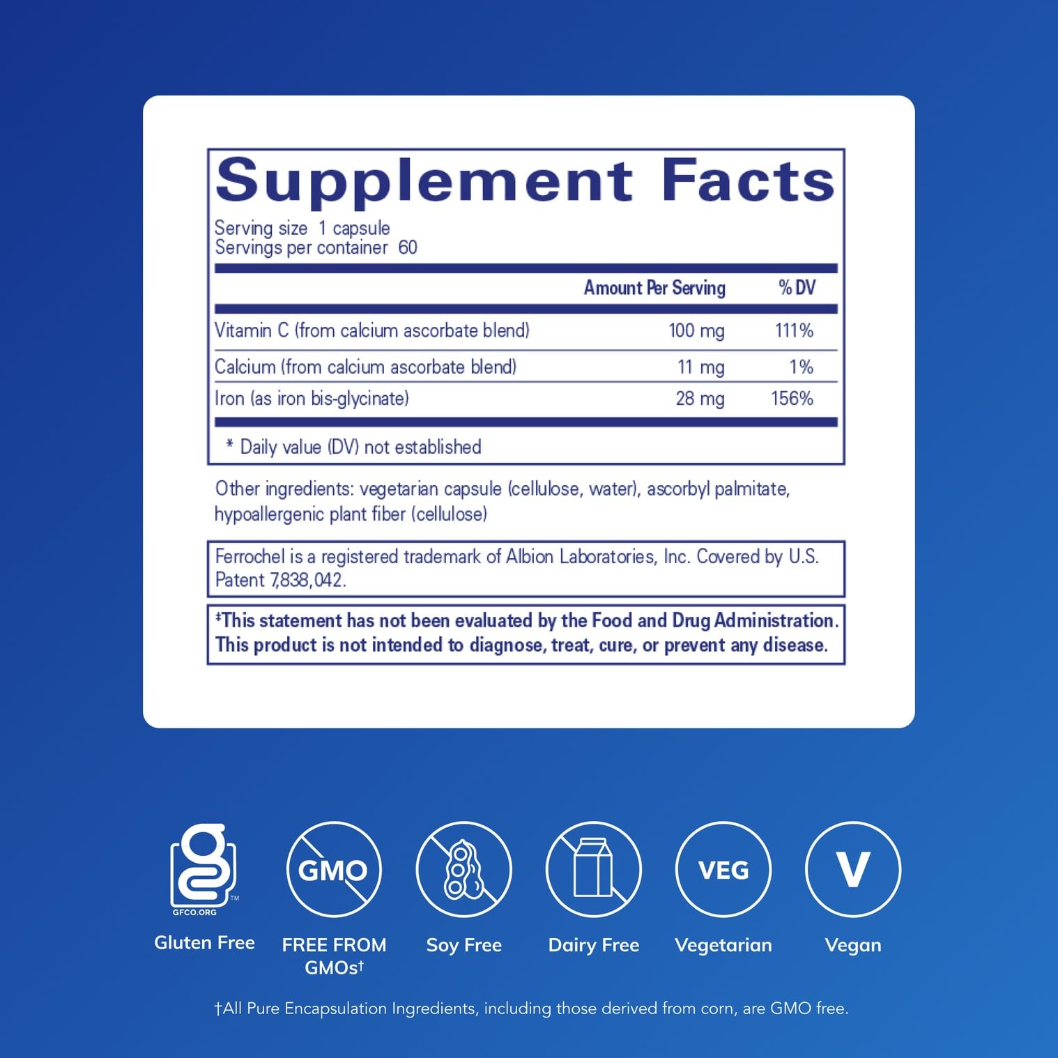 Pure Encapsulations OptiFerin-C - for Red Blood Cells & Energy - Iron Absorption Support - Energy Supplement* - Vitamin C Enriched - Gluten Free & Non-GMO - 60 Capsules Pure Encapsulations uk supplements