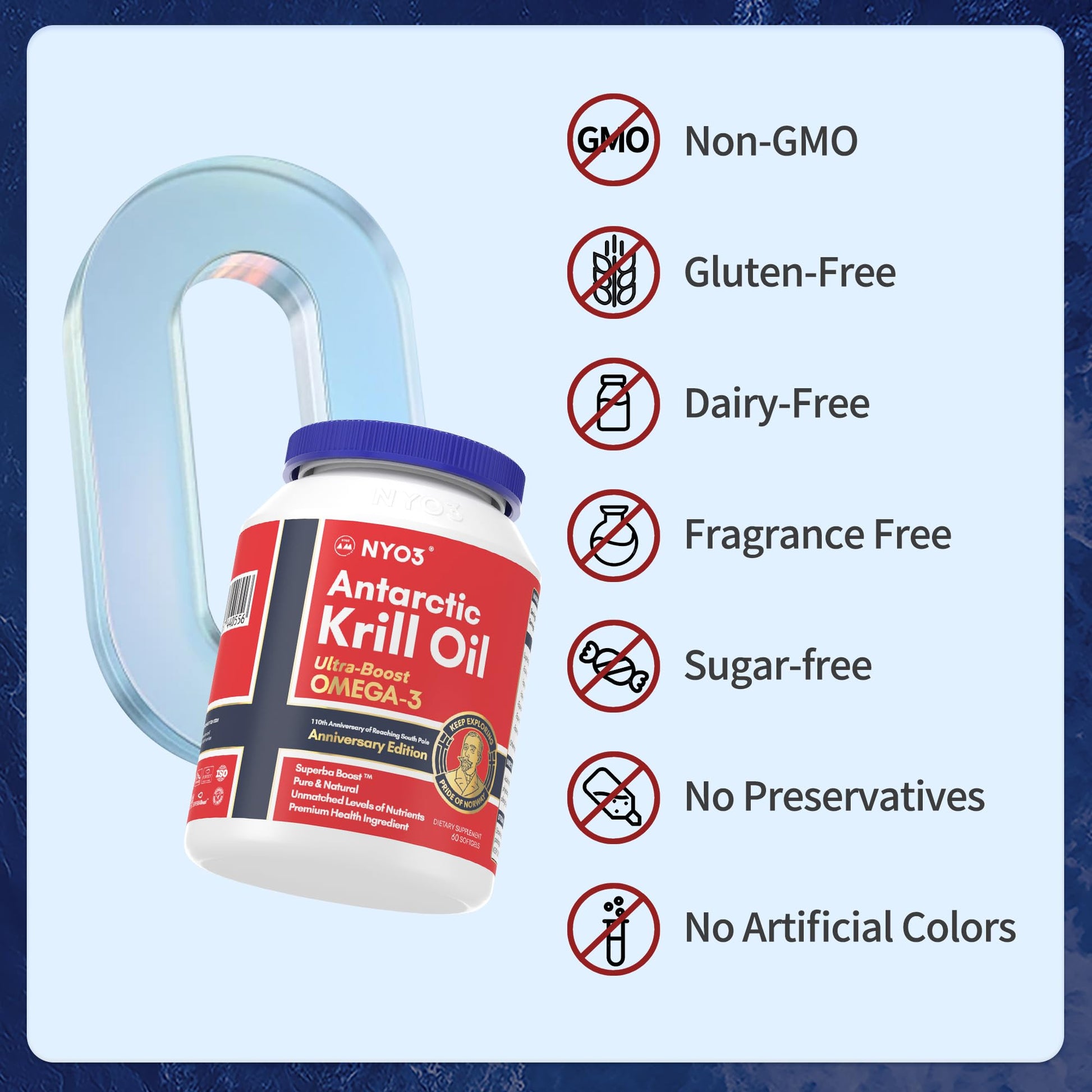 NYO3 Antarctic Krill Oil 1000mg Omega 3 Supplement, EPA & DHA, 90 Softgels Astaxanthin NYO3 uk supplements