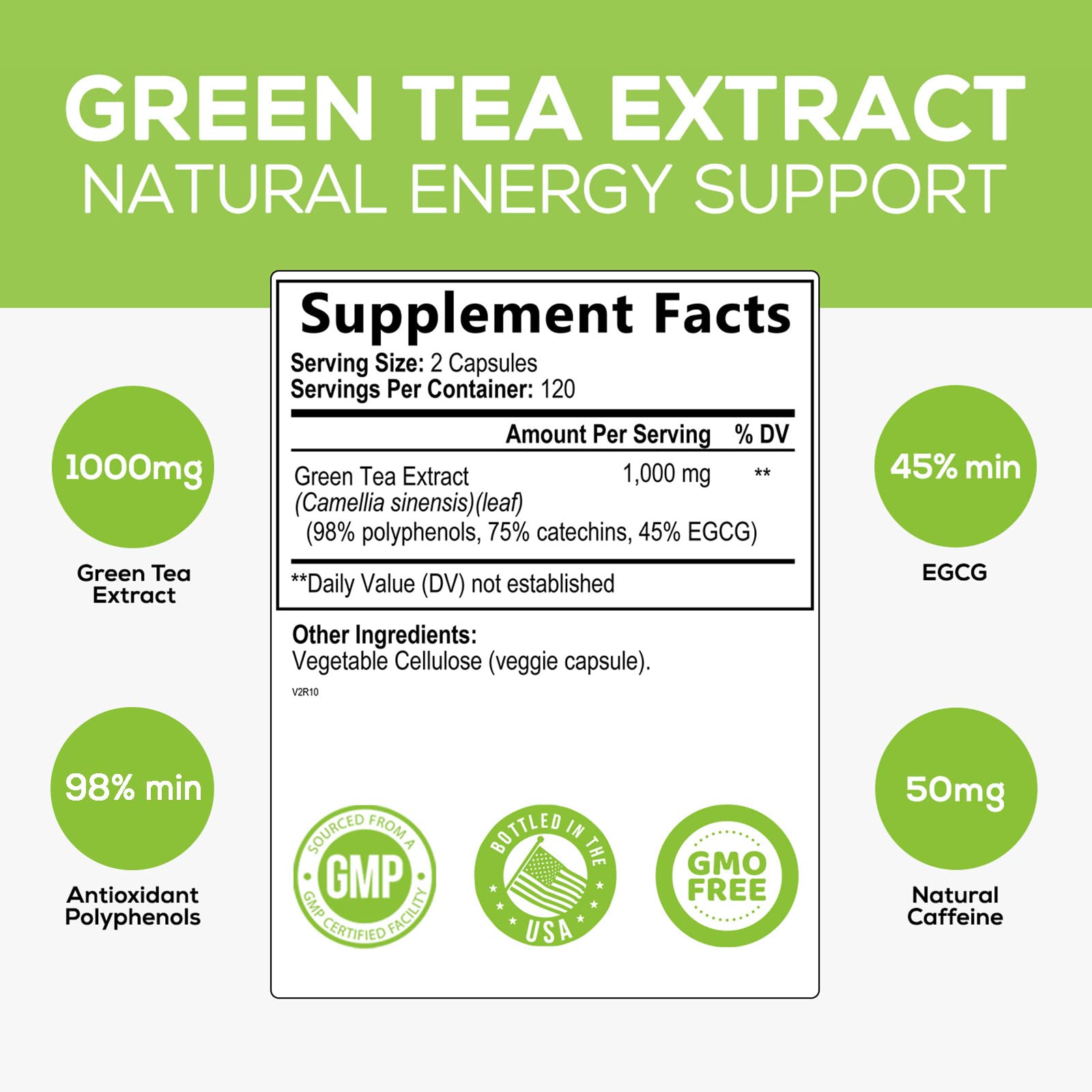 Green Tea Extract Capsules 1000mg 98% Standardized EGCG - 3X Strength for Natural Nature's Nutrition uk supplements