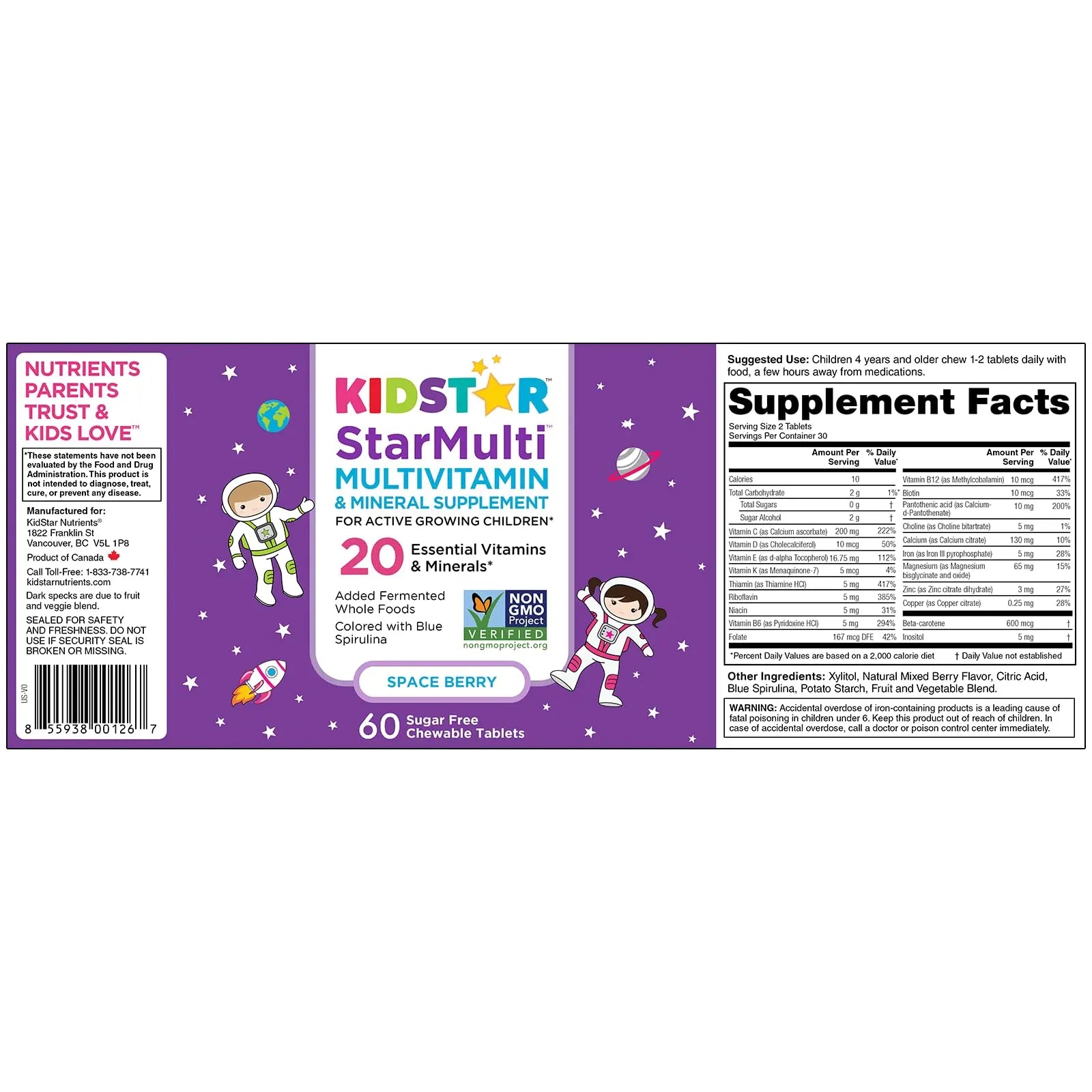 KidStar Nutrients StarMulti, Chewable Multivitamin and Multimineral Tablets for Kids, Plus Organic Fermented Whole Foods KidStar Nutrients uk supplements