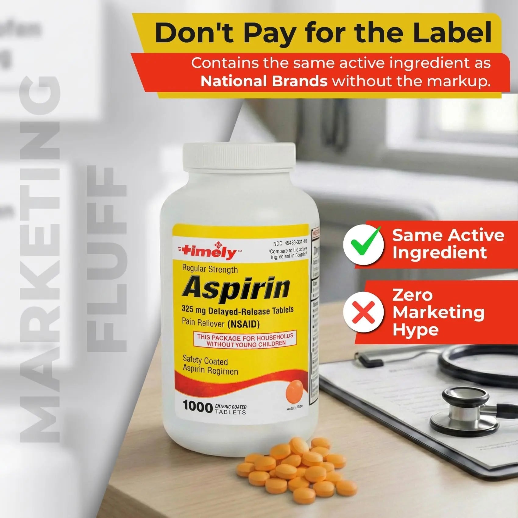 TIME-Cap Labs 1000 Regular Strength Aspirin 325mg – Delayed Release Enteric Coated Tablets for Minor Aches and Pains, NSAID Pain Reliever & Fever Reducer for Adults and Children 12 Years and Older TIME-CAP LABS, INC. uk supplements