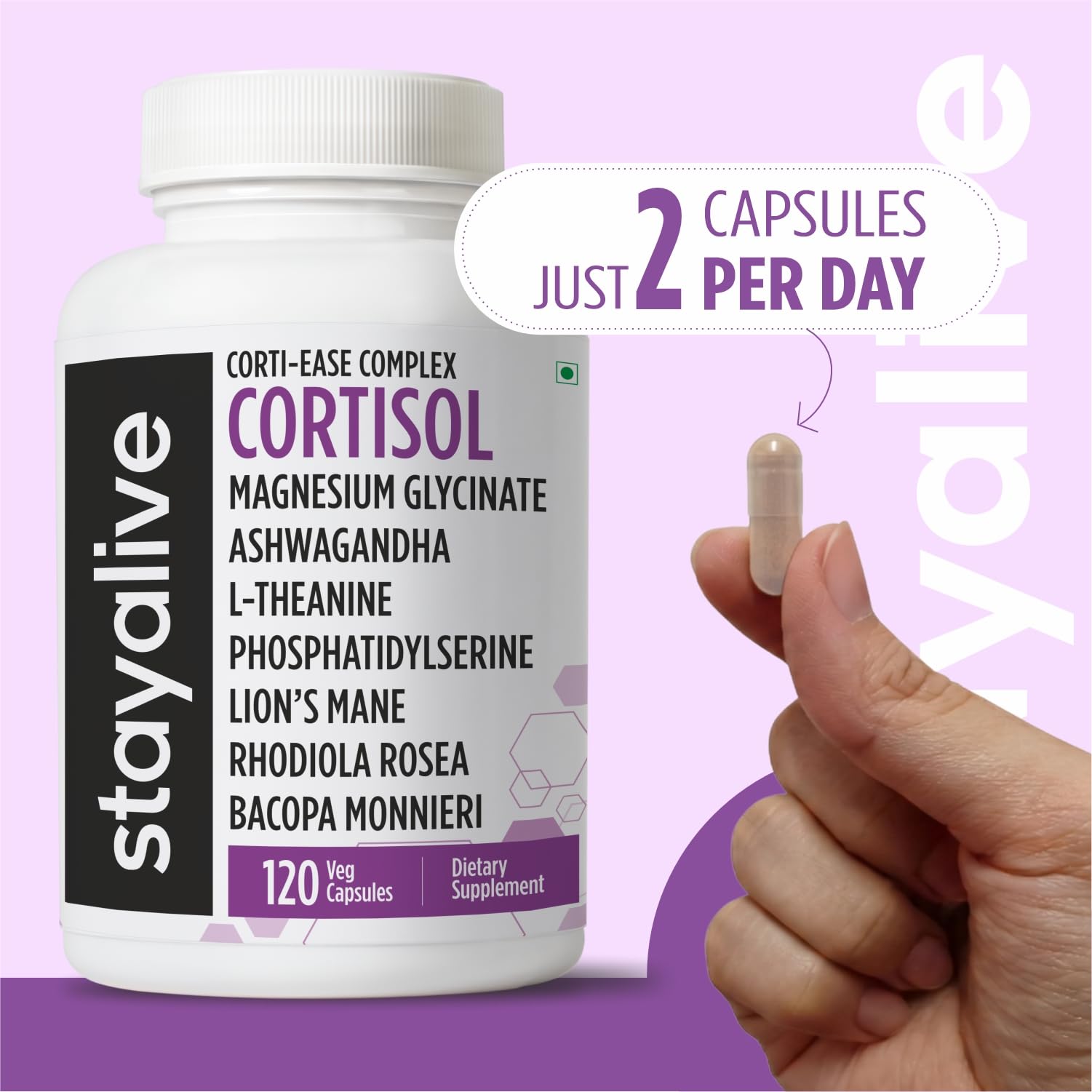 STAY ALIVE Cortisol Manager Supplement 15-in-1 Complex w/L-Theanine, Ashwagandha, Magnesium Glycinate, Phosphatidylserine and More, 120 Veg Capsules, Non-GMO & Gluten-Free Formula for Women and Men STAY ALIVE uk supplements