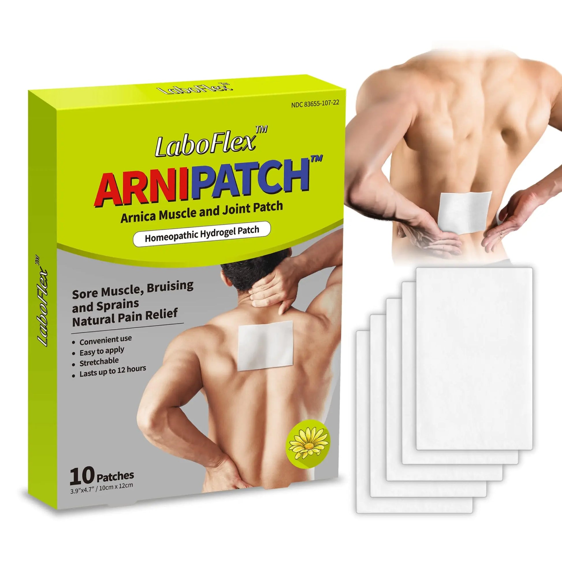 Arnica Hydrogel Pain Relief Patches | Natural Relief for Muscle, Joint, Bruises & Swelling | Flexible, Non-Greasy & Long-Lasting | Great for Back, Knee & Neck Pain (3.9"x4.7", 10, Count) Wooshin Labottach uk supplements
