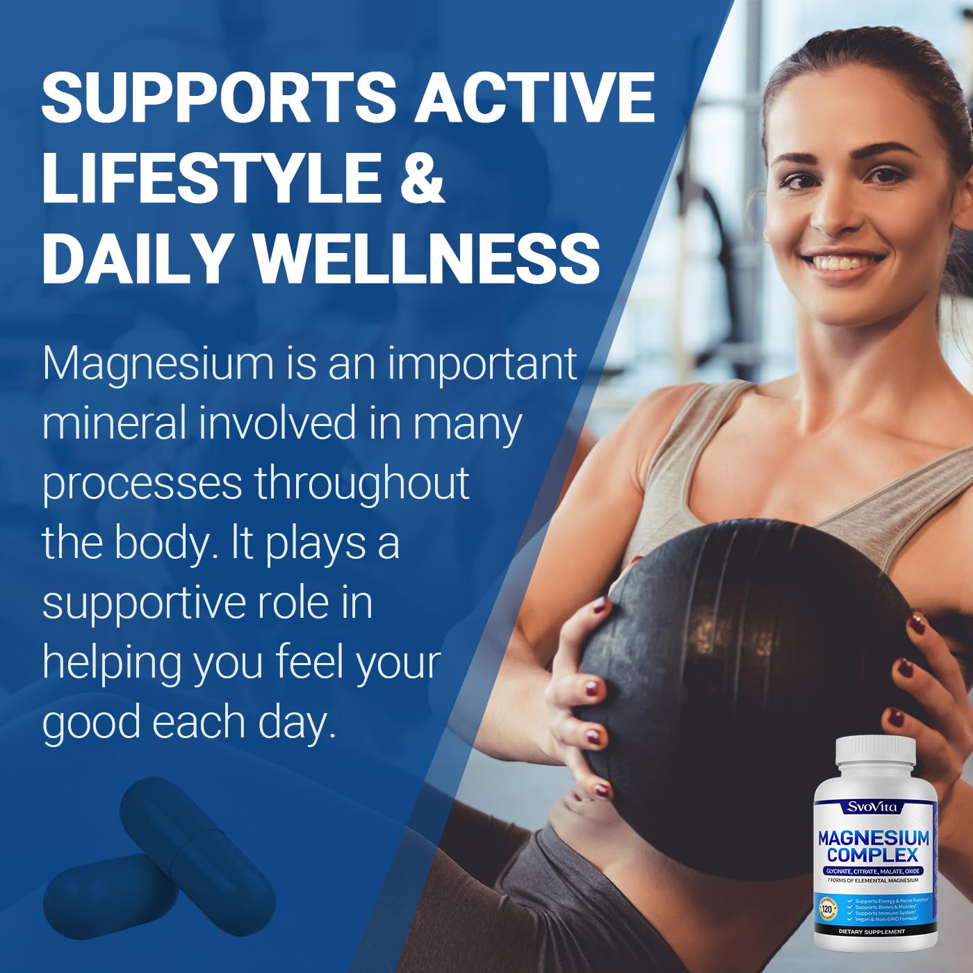 Magnesium Complex Supplement with 7 Forms of Magnesium Glycinate, Malate, Citrate & More, High Absorption for Bones, Muscle, Recovery, Energy, Vegan Non-GMO 120 Capsules Svovita uk supplements