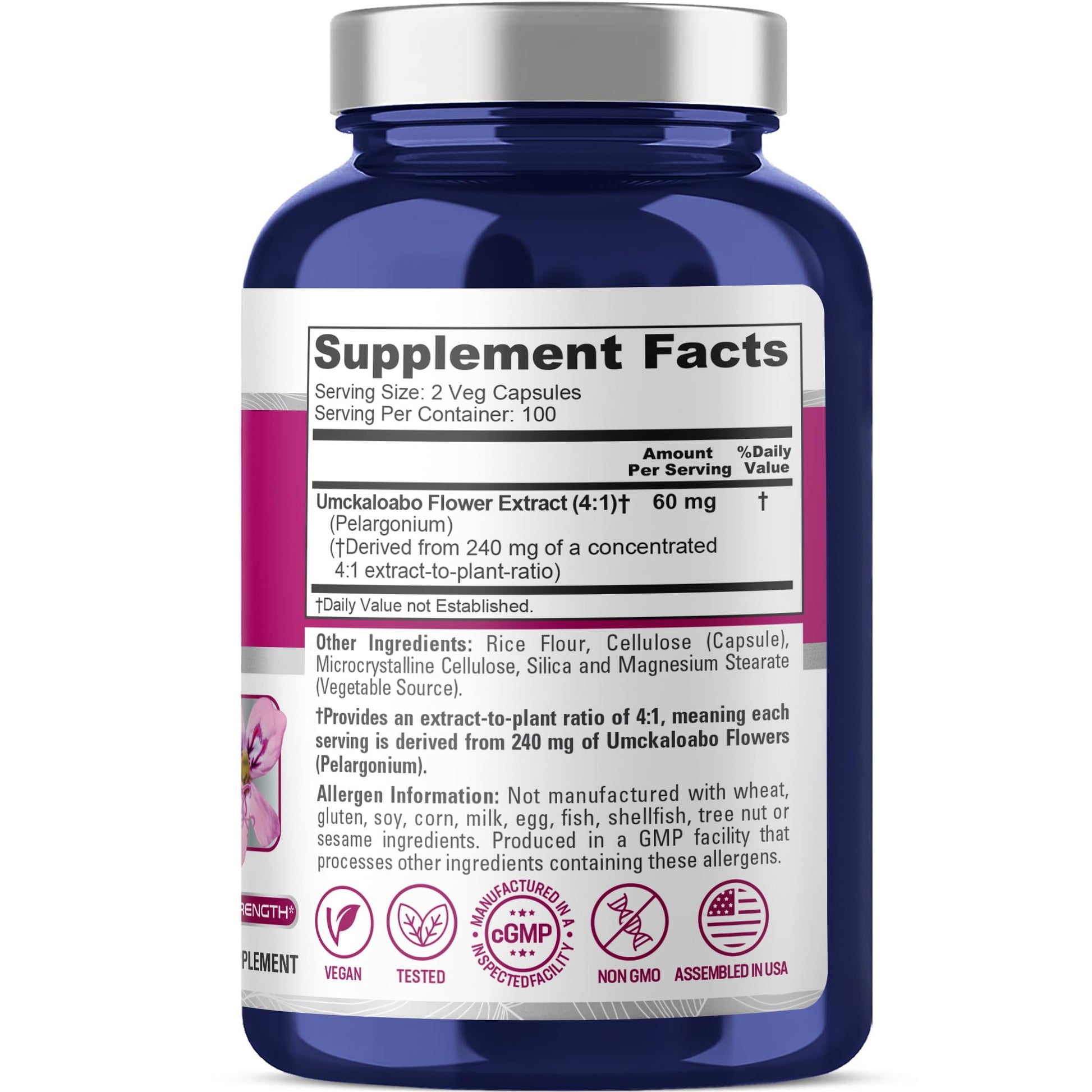 NusaPure Umckaloabo 4:1 Extract, 60 mg Equivalent to 240 mg Veggie Caps 200 Count (Non-GMO, Vegan) NusaPure uk supplements