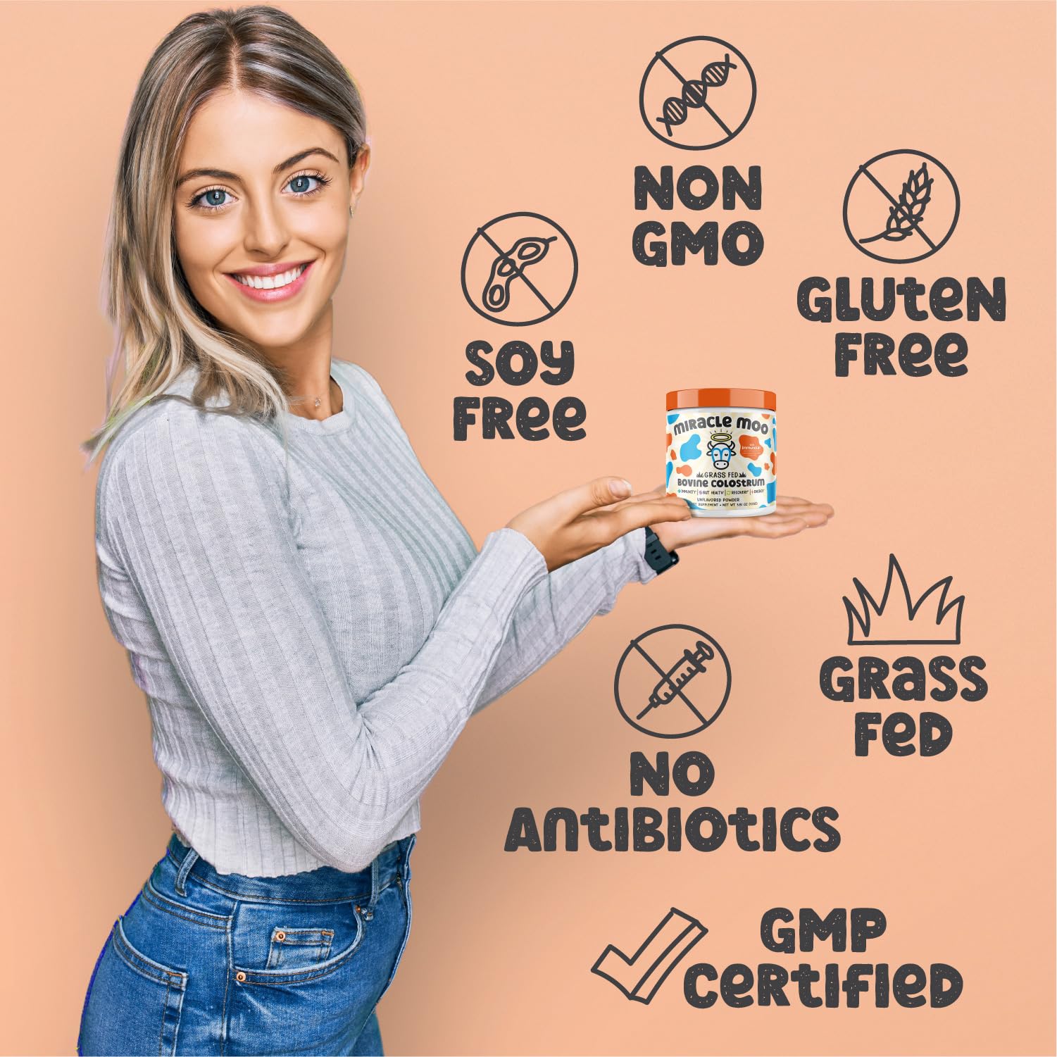Colostrum Supplement for Gut Health, Hair Growth, Beauty and Immune Miracle Moo uk supplements