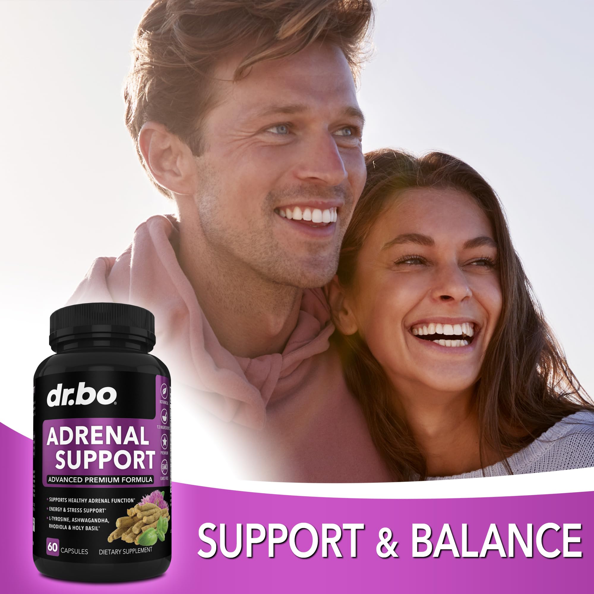 Adrenal Support Cortisol Manager Supplement - Adrenal Fatigue Supplements for Women & Men with Natural Adaptogen Ashwagandha Holy Basil Rhodiola L Tyrosine Complex Fatigue Cortisol Health - 60 Pills DR. BO uk supplements