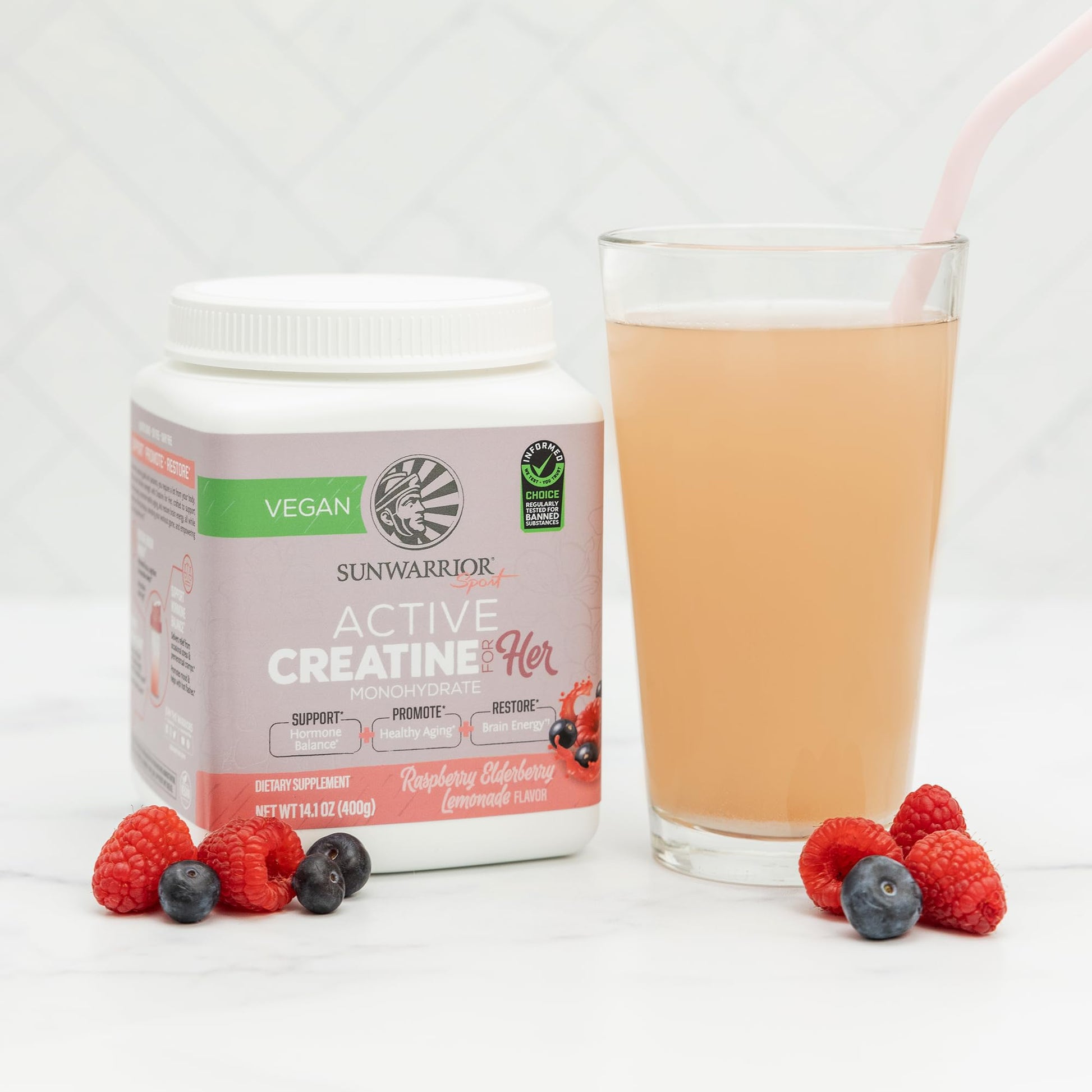 Sunwarrior Creatine for Women Monohydrate Powder Micronized Pre Workout Recovery Supplement Support Muscle Building Strength Training Cognition | Vegan and Easily Mixes 50 Servings, Raspberry Lemonade Sunwarrior uk supplements
