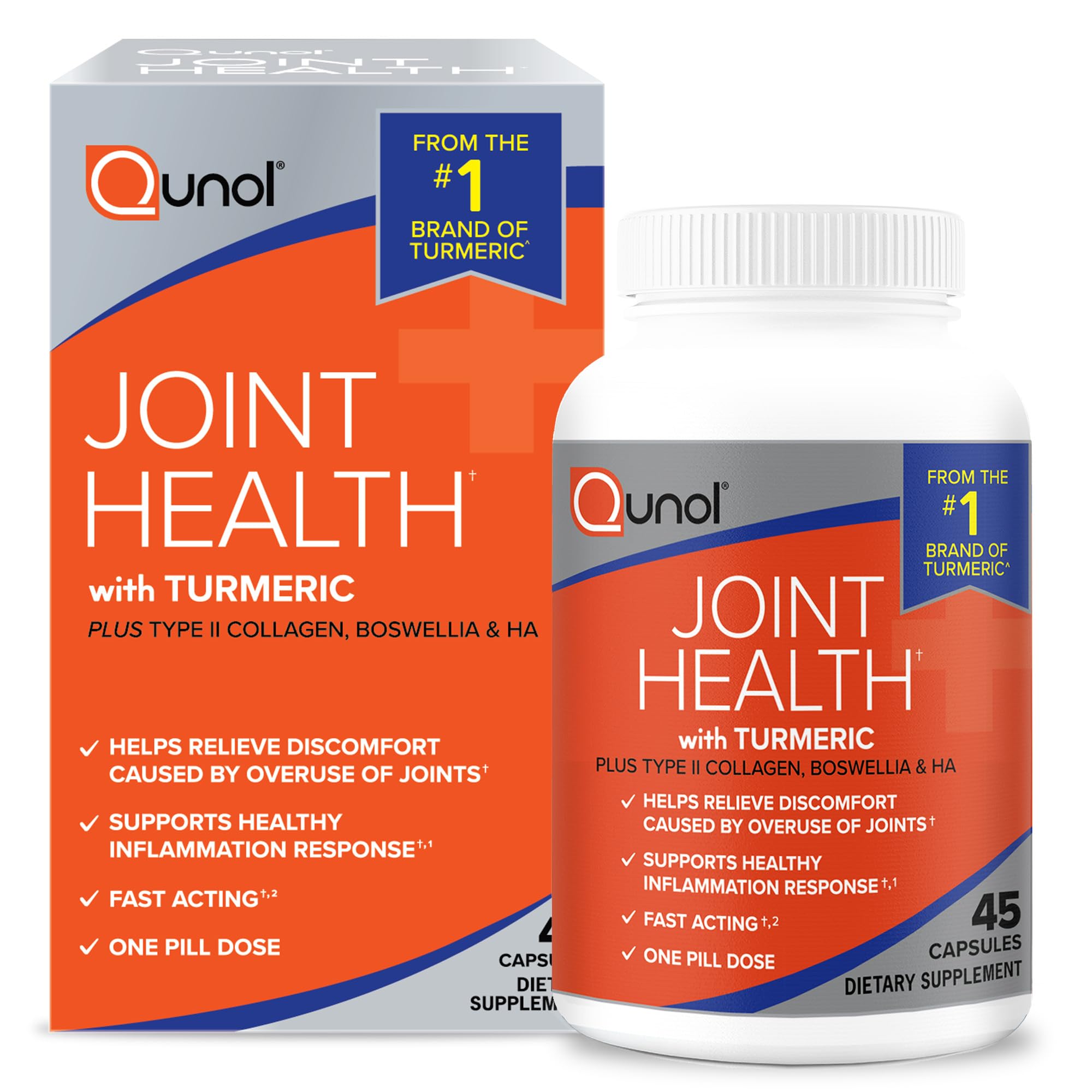 Qunol 5-in-1 Joint Support Supplement, Fast Acting, One Pill Dose, Support Healthy Inflammation Response & Discomfort Caused by Overuse of Joints, Alternative to Glucosamine Chondroitin MSM, 45 Count Qunol uk supplements