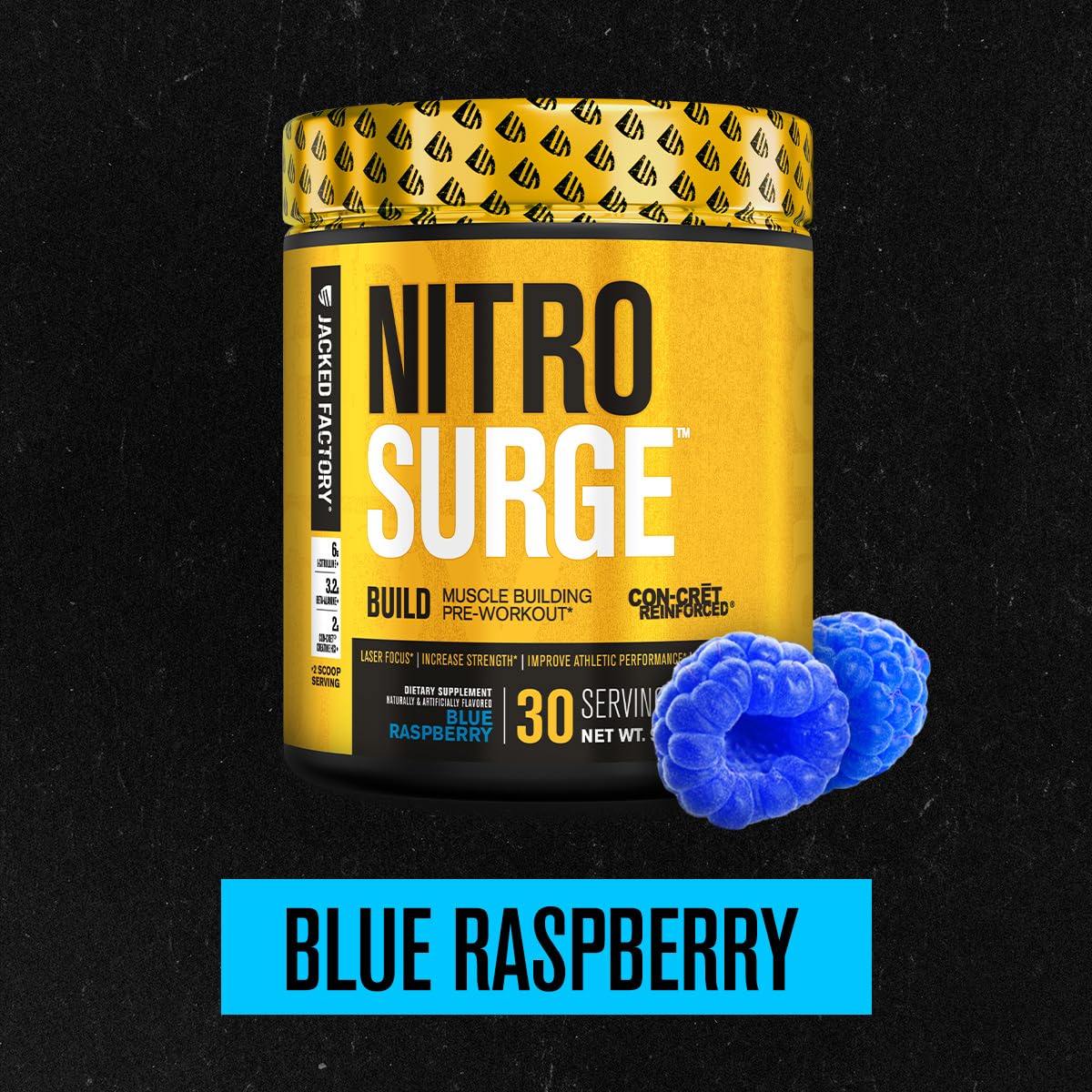 Jacked Factory Nitrosurge Build Pre Workout with Creatine for Muscle Building - Con Cret Creatine Powder & elevATP for Intense Energy, Powerful Pump, Jacked Factory uk supplements