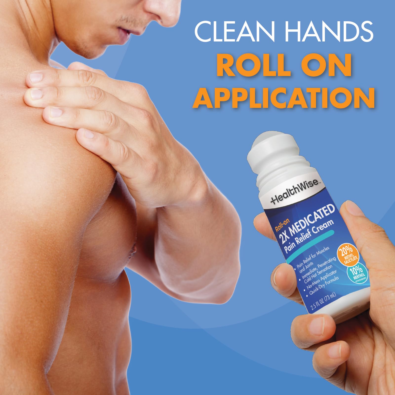 HealthWise 2X Medicated Roll-On | 10% Menthol + 20% Methyl Salicylate | Pain Relief Cream | 3 oz. 88.5 mL | Quick-Dry Formula | Immediate Penetrating Action | Topical Analgesic HealthWise uk supplements