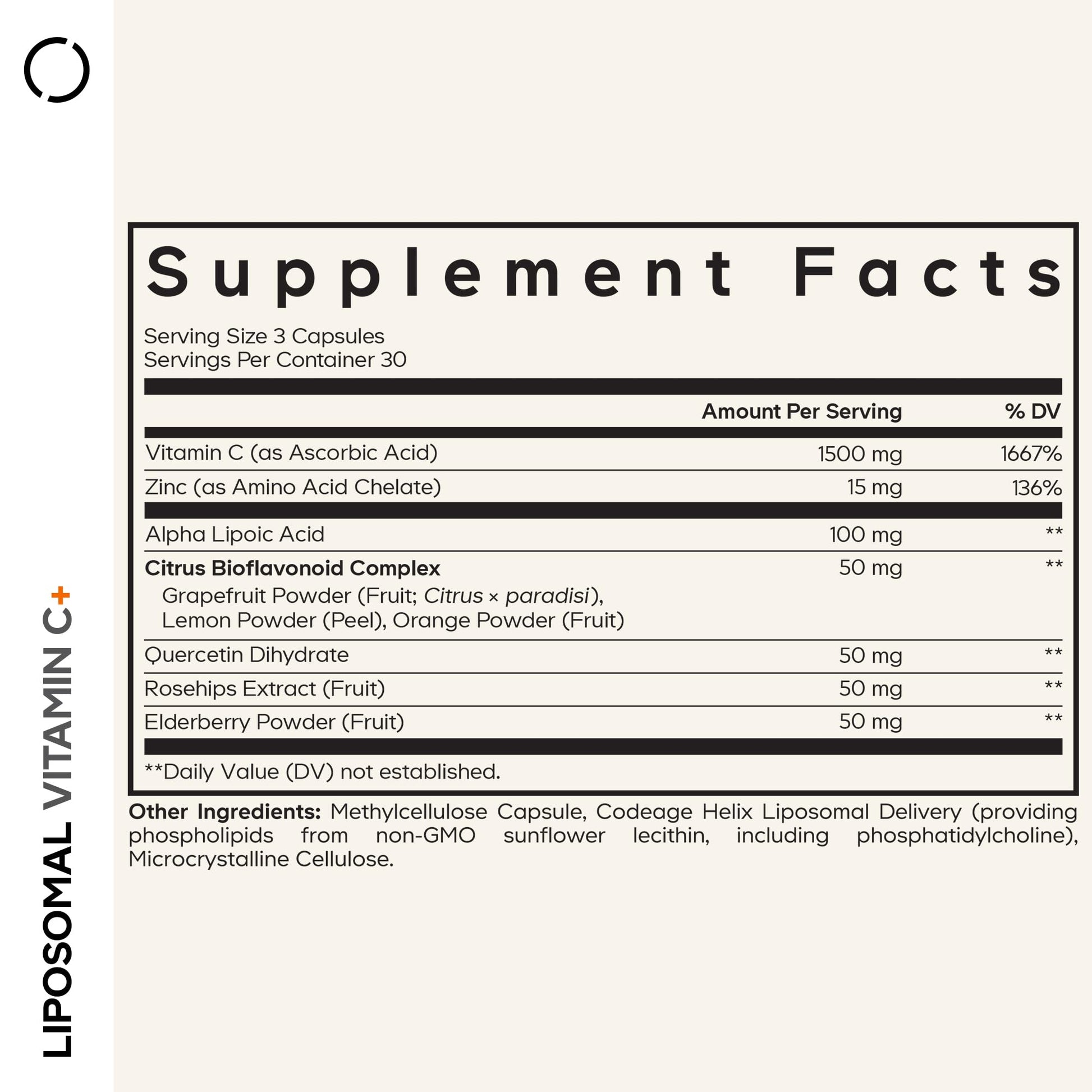 Codeage Liposomal Vitamin C Vitamins with Zinc, Elderberry, Citrus Bioflavonoids Ascorbic Acid, Quercetin & Rose Hips Fruit, Vitamina C Liposomal Supplement Pills - Non-GMO, Vegan - 90 Capsules Codeage uk supplements