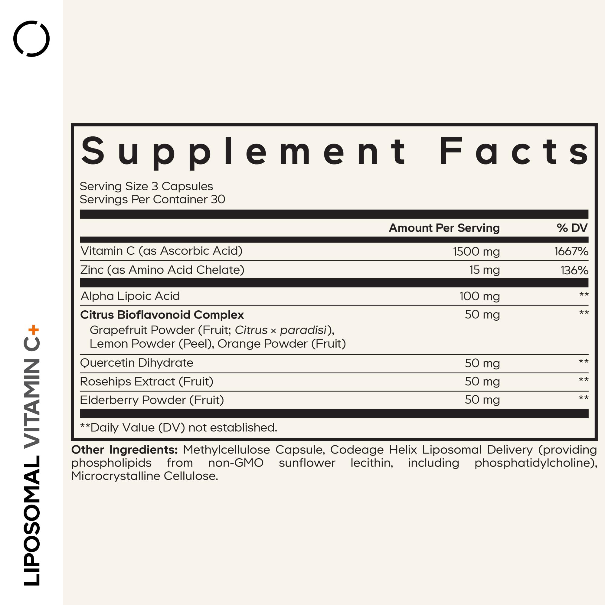 Codeage Liposomal Vitamin C Vitamins with Zinc, Elderberry, Citrus Bioflavonoids Ascorbic Acid, Quercetin & Rose Hips Fruit, Vitamina C Liposomal Supplement Pills - Non-GMO, Vegan - 90 Capsules Codeage uk supplements