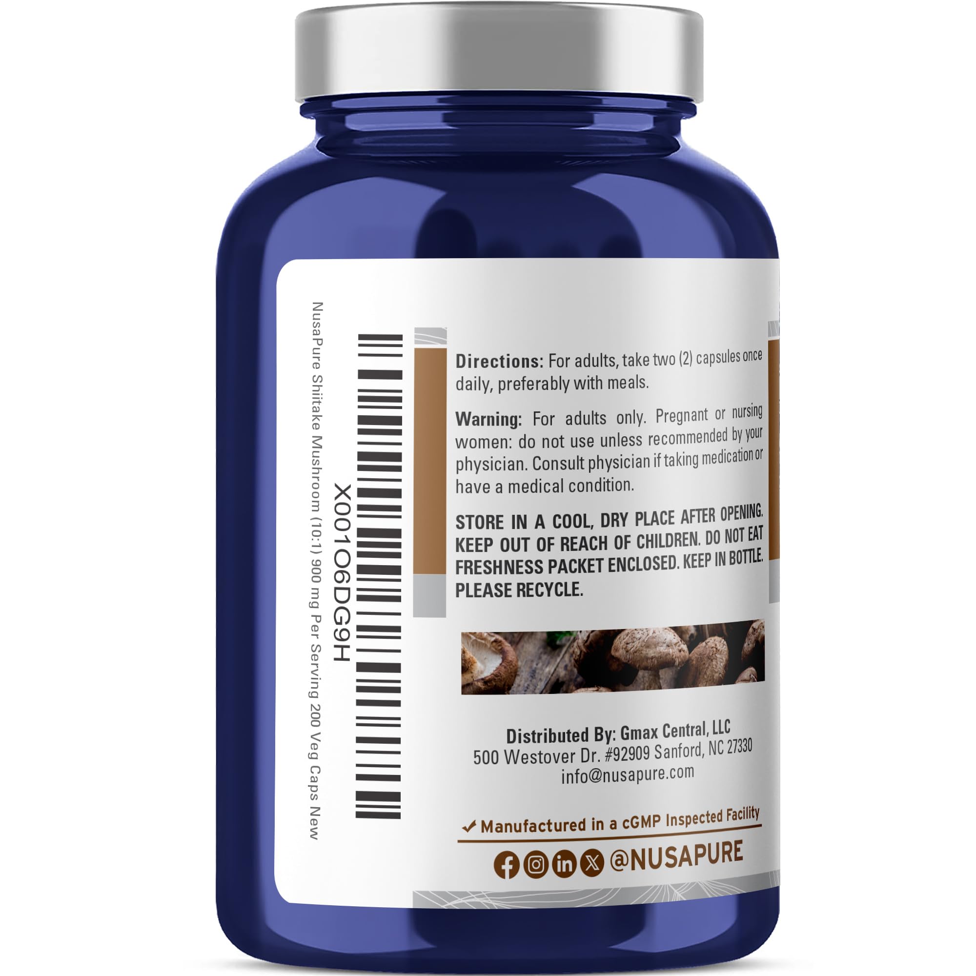 NusaPure Shiitake Mushroom 10:1 Extract, 900 mg Equivalent to 9000mg 200 Veggie Capsules (Non-GMO, Vegan) NusaPure uk supplements