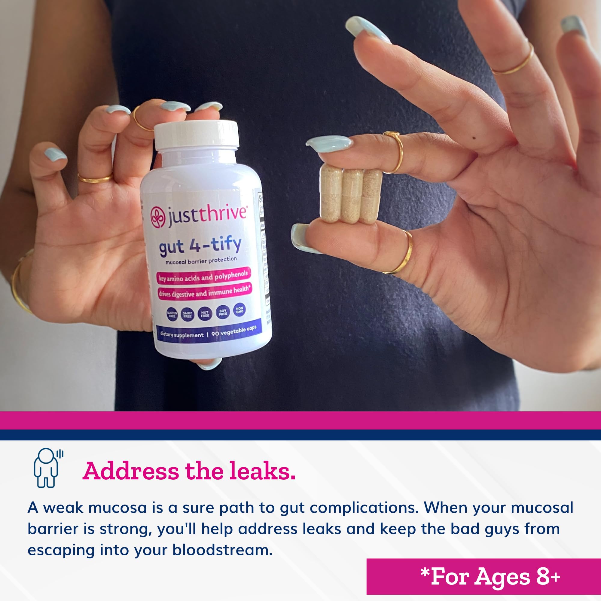 Just Thrive Gut 4-tify - Gut Health Supplements for Women and Men - Anti Bloat, 90 Vegetable Capsules Just Thrive uk supplements