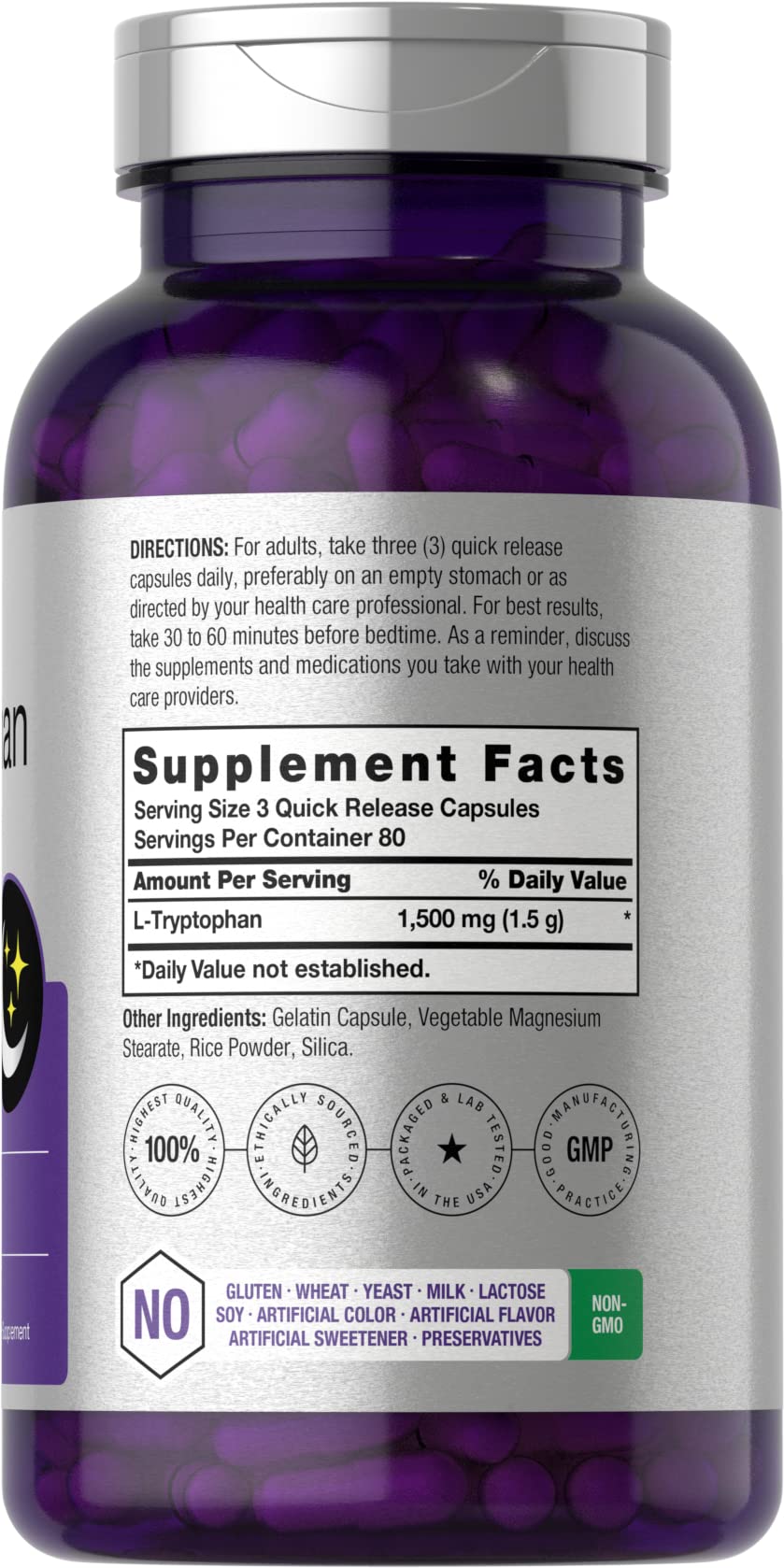L Tryptophan 1500mg Capsules | 240 Count | Nighttime Formula | Non-GMO, Gluten Free Horbäach uk supplements