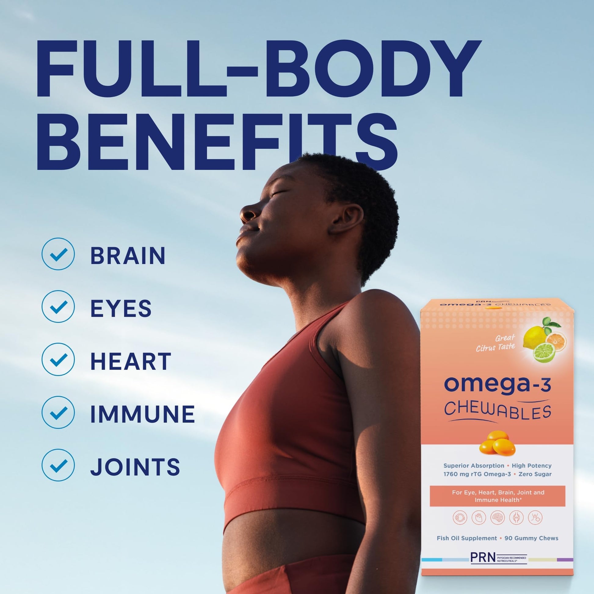 Omega 3 Gummy Chewables - 90 Gel Chews, 30-Day Supply, Citrus Flavor - 1760mg Ultra-Pure rTG Omega 3 for Eye, Heart, Brain, Joint & Immune Health PRN Physician Recommended Nutriceuticals uk supplements