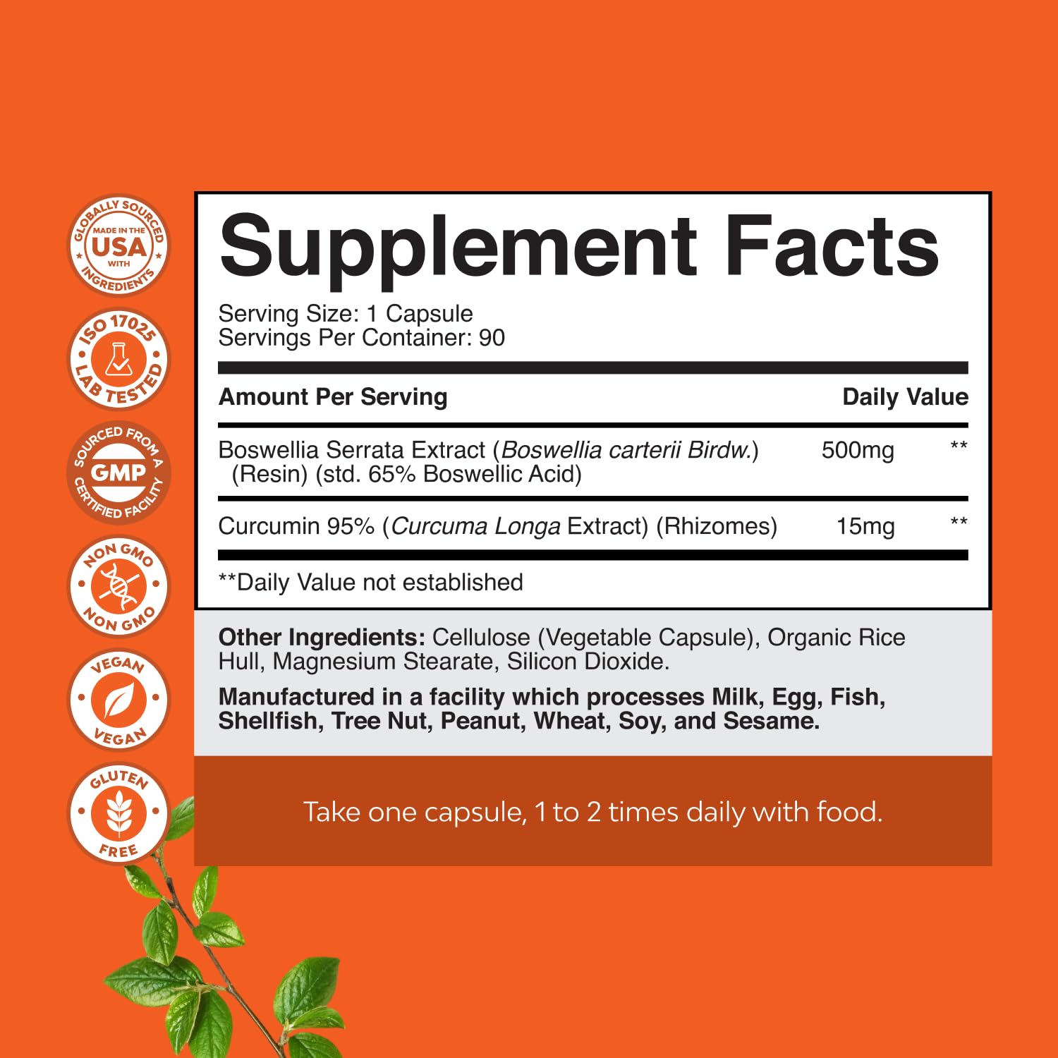 Boswellia Extract Capsules with Turmeric - Advanced Immune Health Support Supplement - Turmeric & Boswellia Serrata Capsules 500mg per Serving for Body Detox & Healthy Joints - 90 Count Natures Craft uk supplements