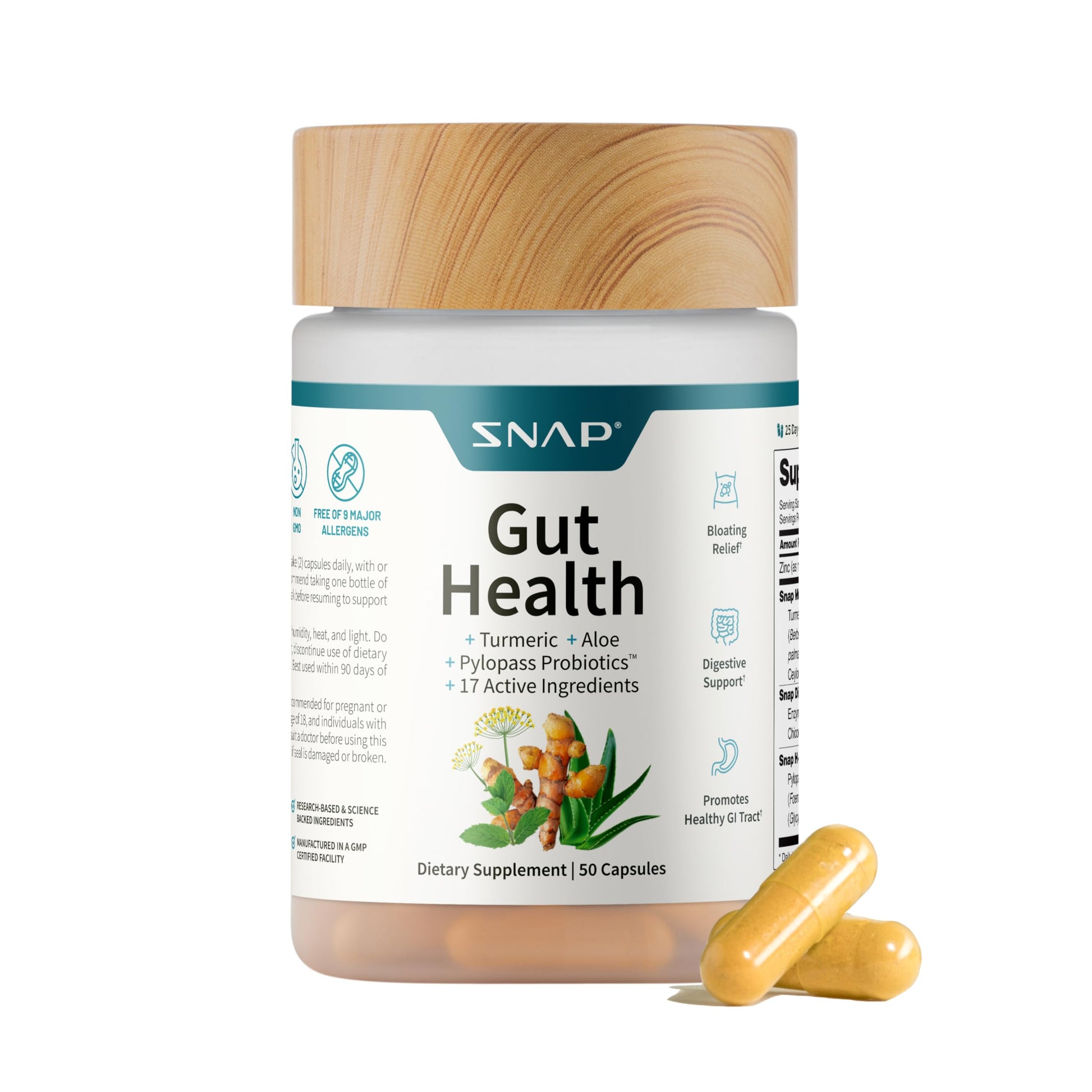 Snap Supplements Gut Health Lipase Supplement with Probiotics for Women & Men, Digestive Enzymes & Prebiotics - Turmeric, Aloe, Pylopass & Zinc, 50 Vegetarian Capsules Snap Supplements uk supplements