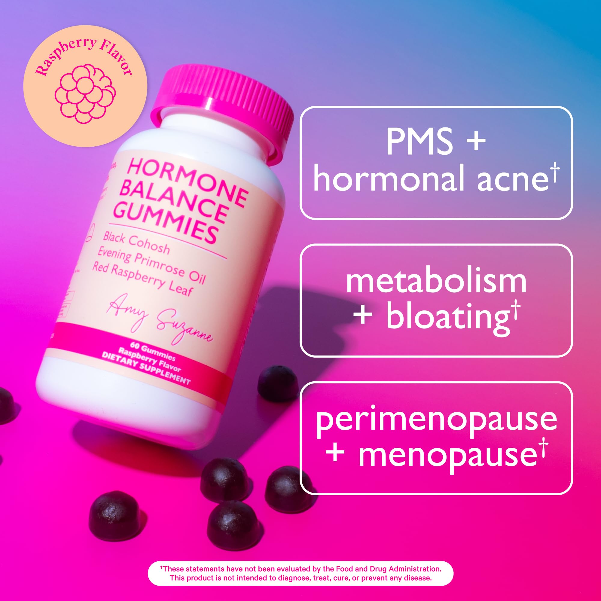 Amy Suzanne Hormone Balance Gummies for Women - Hormone Harmony for Mood, Energy, Bloating - Hormonal PMS, Perimenopause & Menopause Support - Red Raspberry Leaf & Black Cohosh - 60 Gummy Supplements Amy Suzanne uk supplements