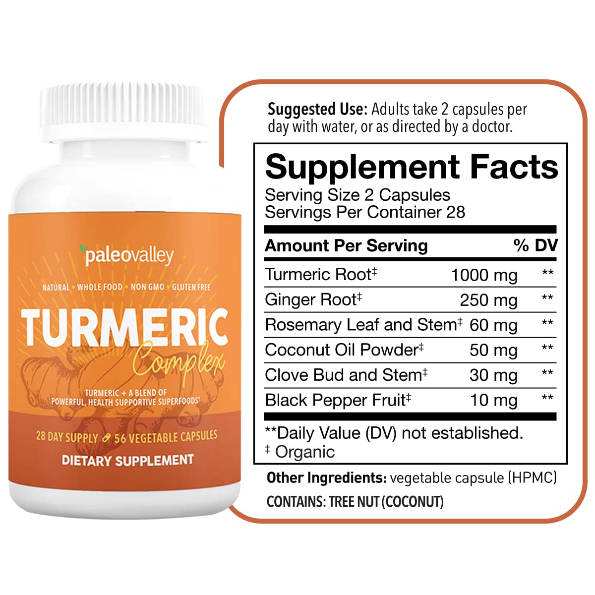 Paleovalley - Organic Turmeric Complex - Full Spectrum Organic Turmeric with Health-Supportive Superfoods - 56 Vegetarian Capsules - Support Joints, Immunity, Brain and Heart Health Paleovalley uk supplements