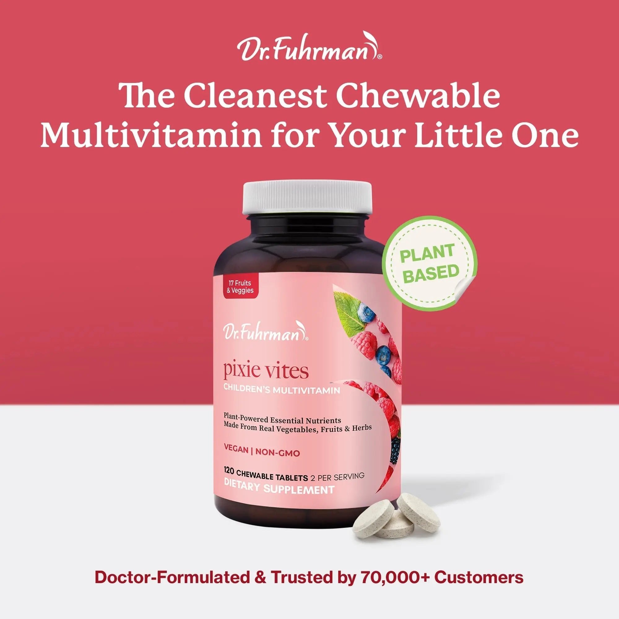 Dr. Fuhrman Pixie Vites Chewable Children's multivitamin | Whole Food Kids Multi with Vitamin D3, K2 & Zinc | Dr. Fuhrman uk supplements