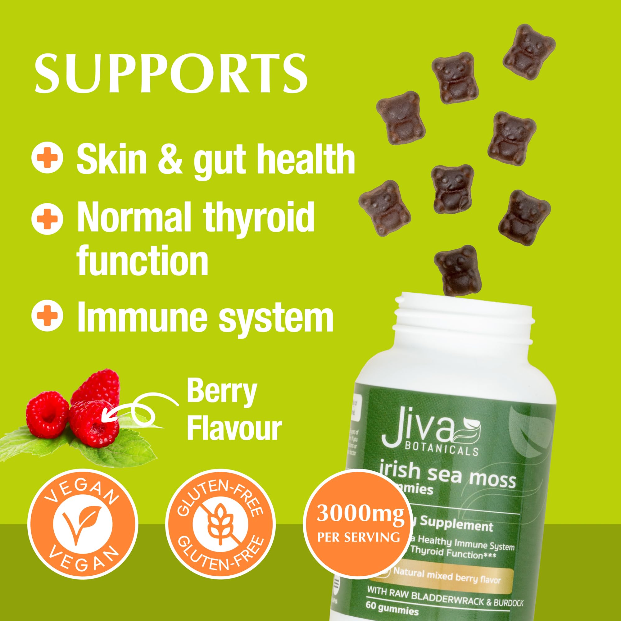 Jiva Botanicals - Irish Sea Moss Gummies with Bladderwrack & Burdock Root 3000mg Jiva Botanicals uk supplements