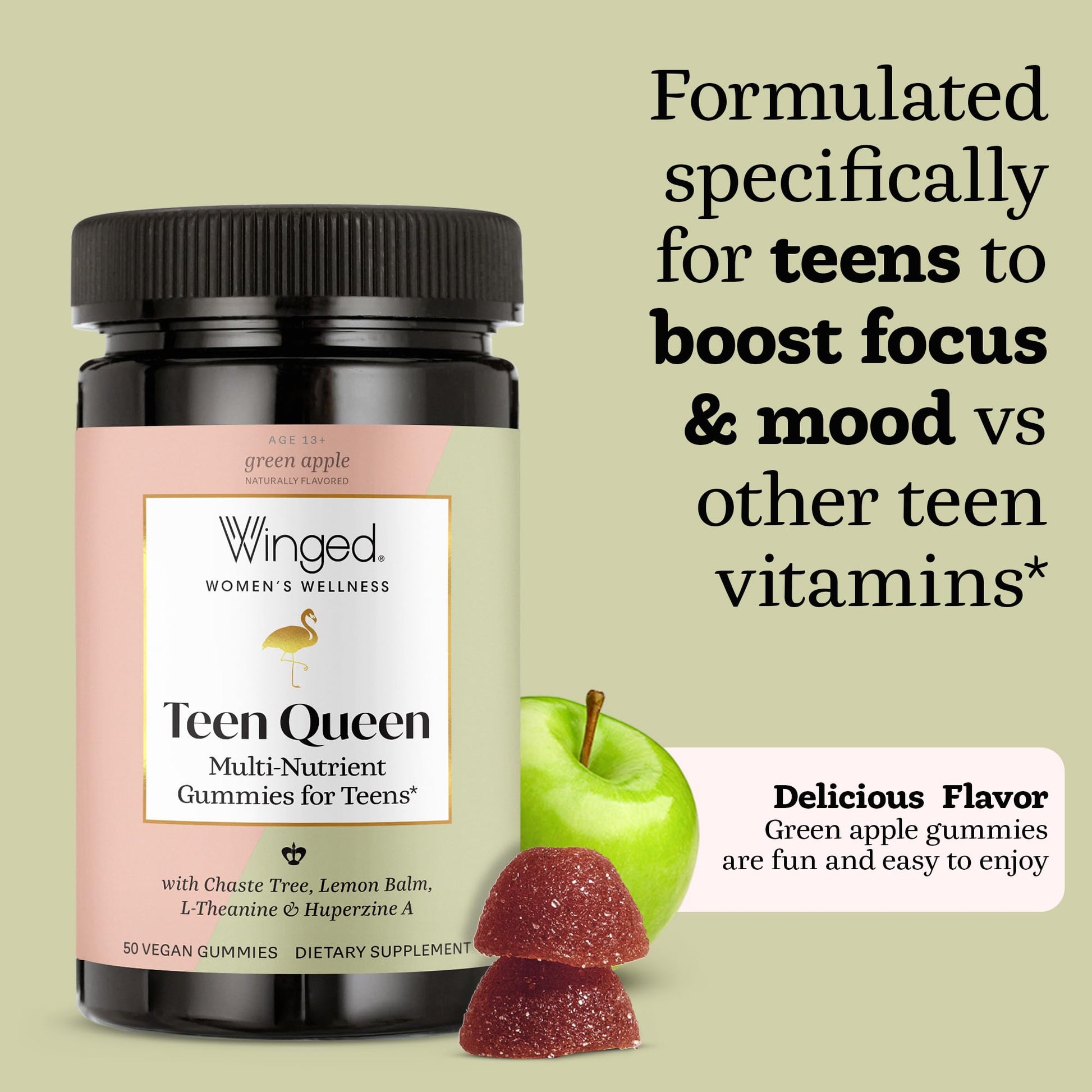 Winged Wellness Multivitamin Gummies for Teen Girls - Teen Vitamins for Mood & Hormonal Health - Vegan Gummy Supplement with Chaste Tree, Lemon Balm, L-Theanine, Probiotics & Biotin - 50 Gummies Winged Wellness uk supplements