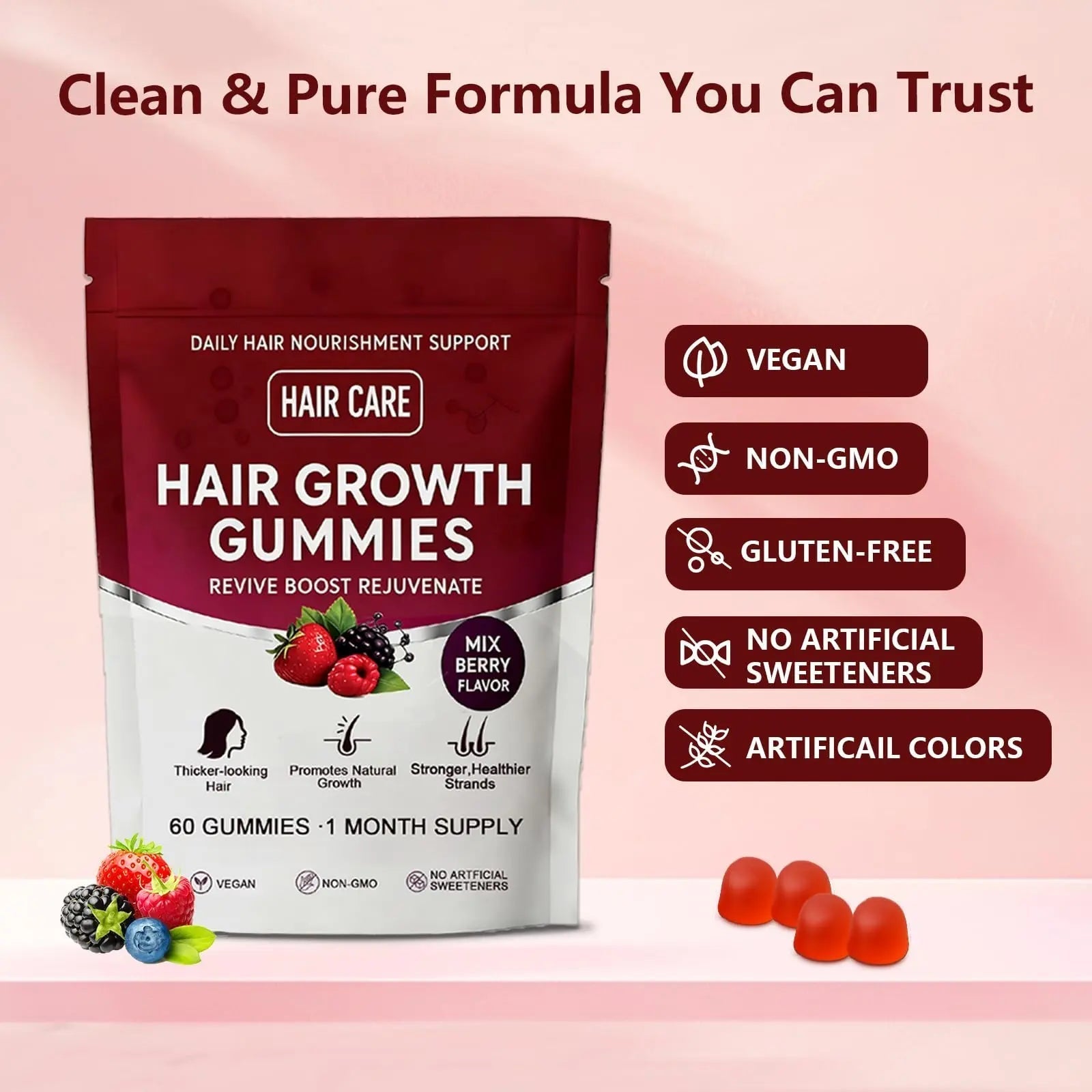 Giamau Lumin Hair Growth Gummies, 60 Vegan Gummies |Supports Healthy Hair Growth & Strength, Skin & Nail Care, | Giamau uk supplements