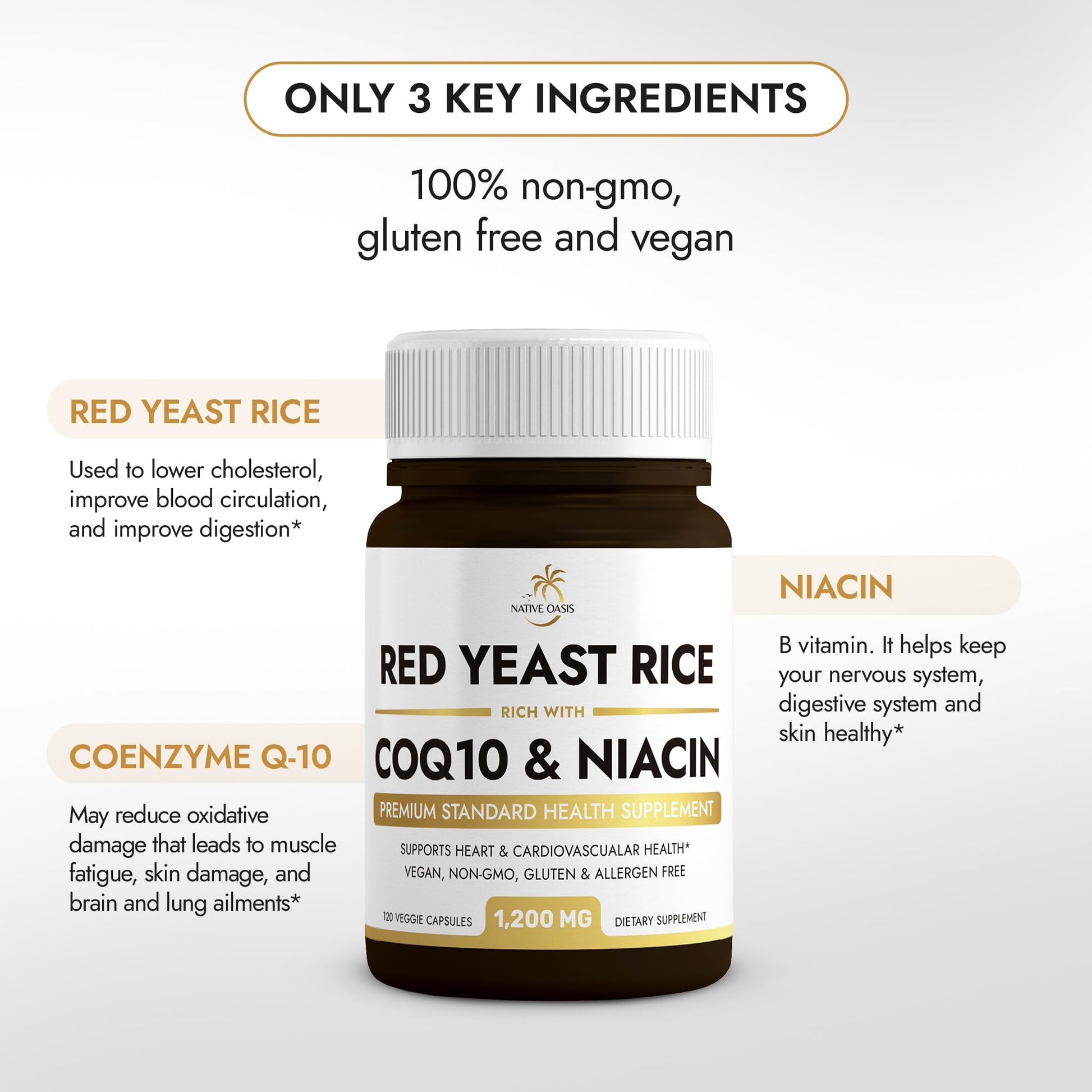 Native Oasis (2 Bottles) Red Yeast Rice 1,200 mg. Capsules Made with CoQ10 and Flush Native Oasis uk supplements