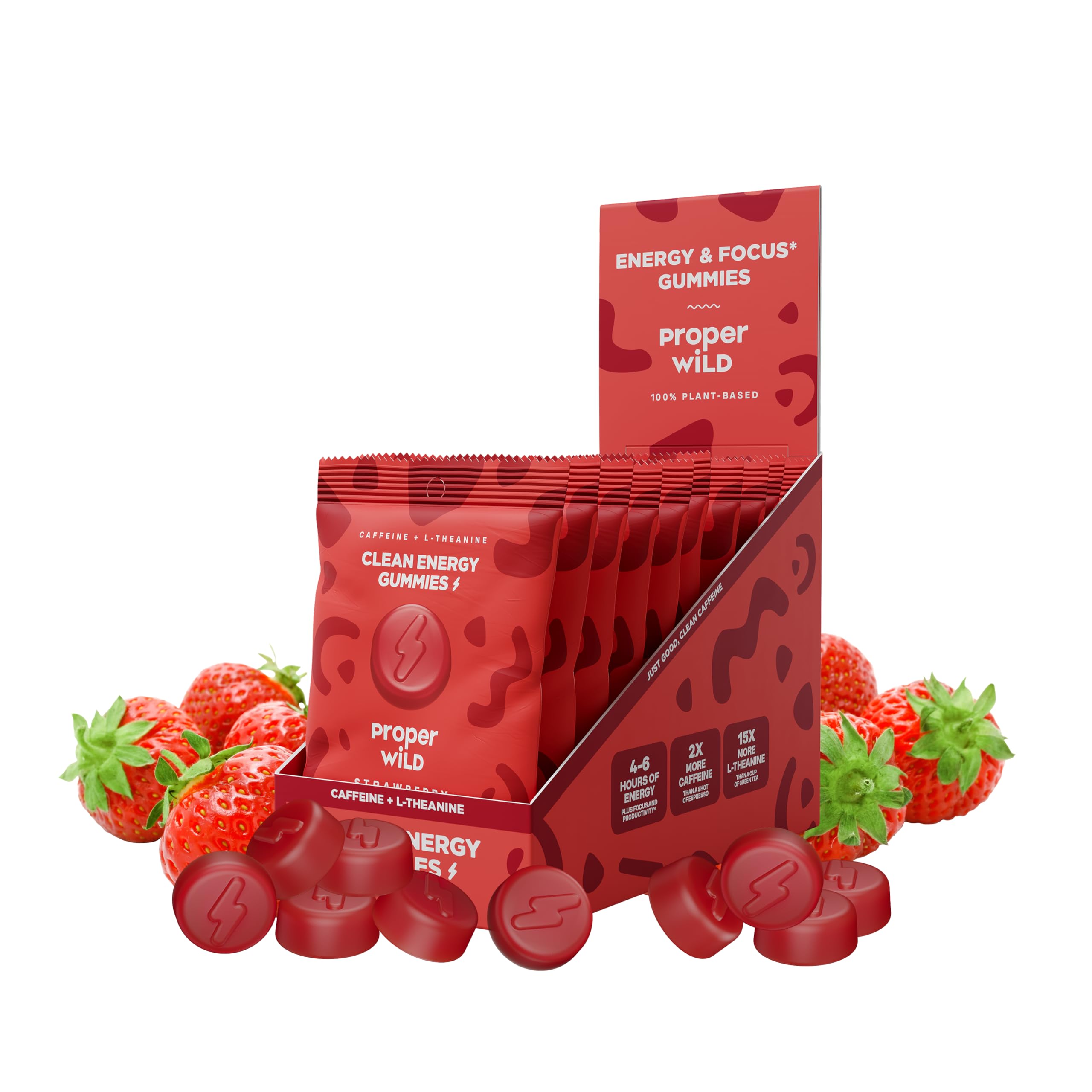 Proper Wild Energy Chews & Gummies for Focus & Clean Energy, Vegan with L-Theanine & Organic Caffeine, Plant-Based, Gluten-Free, Non-GMO, Strawberry (10-Pack) Proper Wild uk supplements