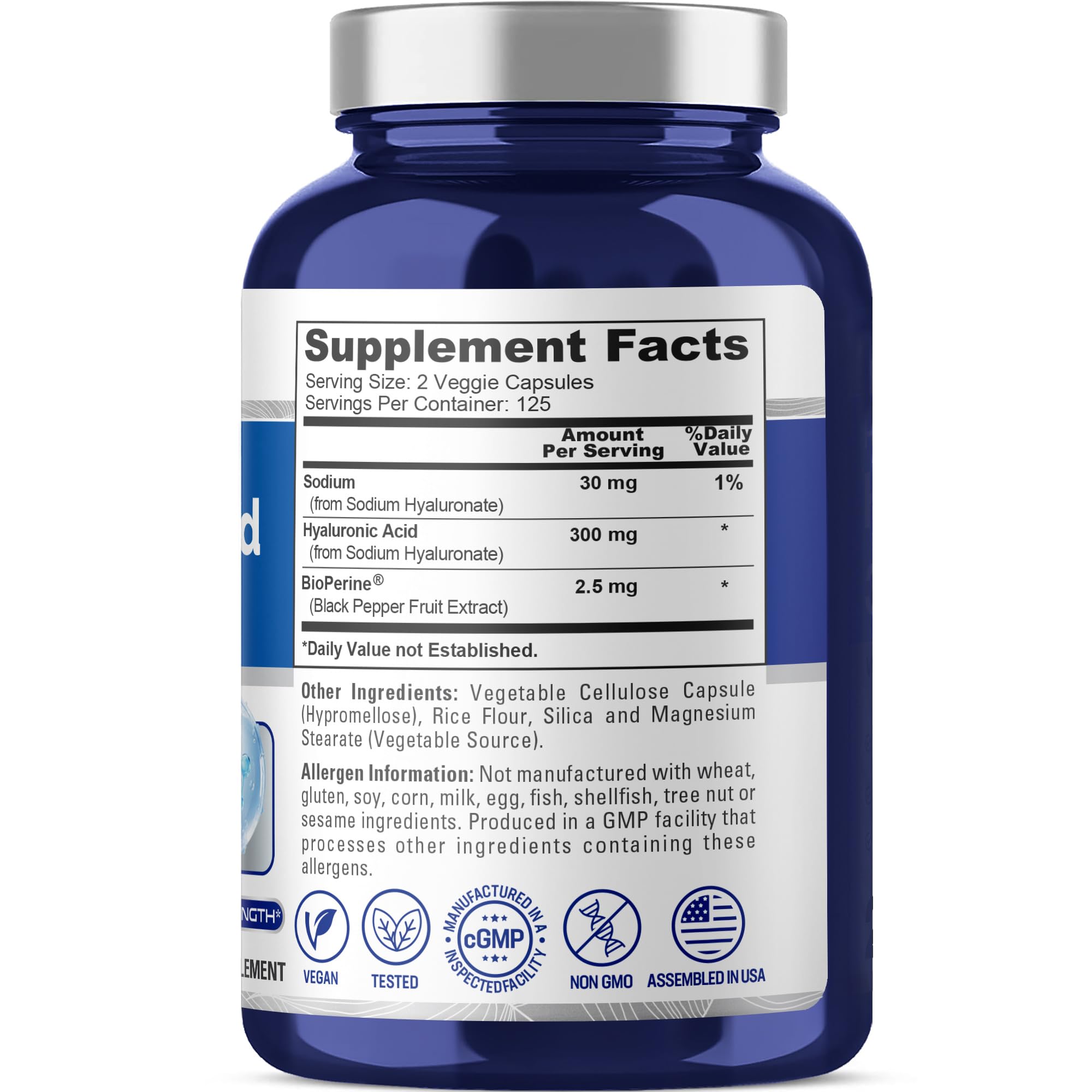 NusaPure Hyaluronic Acid 300mg 250 Veggie Capsules (Non-GMO, Vegan) NusaPure uk supplements
