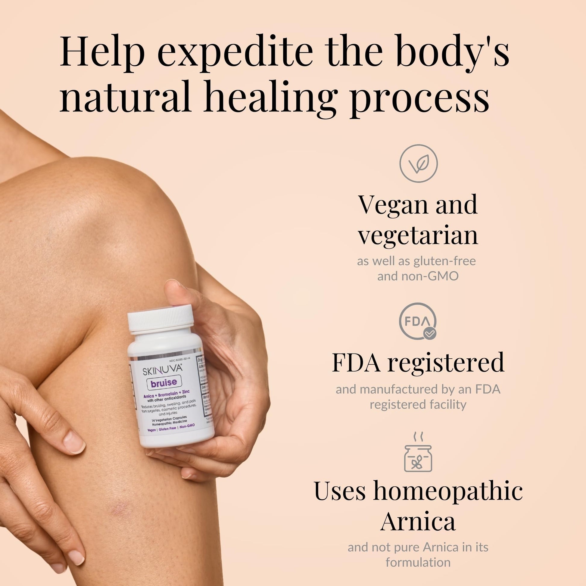 Skinuva® Bruise - Supplement for Bruising and Swelling - A Homeopathic Bruise Remedy Formulated with Arnica, Bromelain & Zinc - 14 Capsules (7-Day Treatment) Skinuva uk supplements