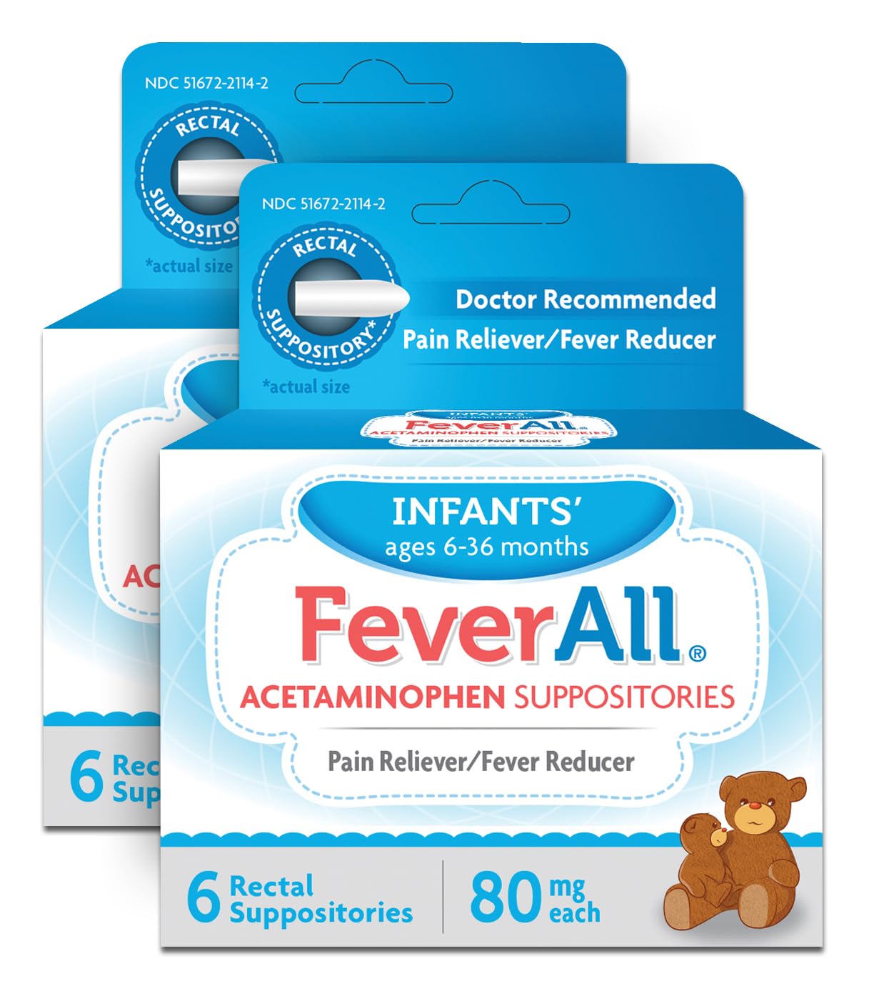Feverall Infant Acetaminophen Suppositories 6 Rectal Suppositories 80mg Each Pain Reliever/Fever Reducer. Paraben Free, No Artificial Colors or Other preservatives. Ages 6-36 Months (Pack of 2) Feverall uk supplements