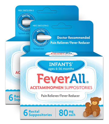 Feverall Infant Acetaminophen Suppositories 6 Rectal Suppositories 80mg Each Pain Reliever/Fever Reducer. Paraben Free, No Artificial Colors or Other preservatives. Ages 6-36 Months (Pack of 2) Feverall uk supplements