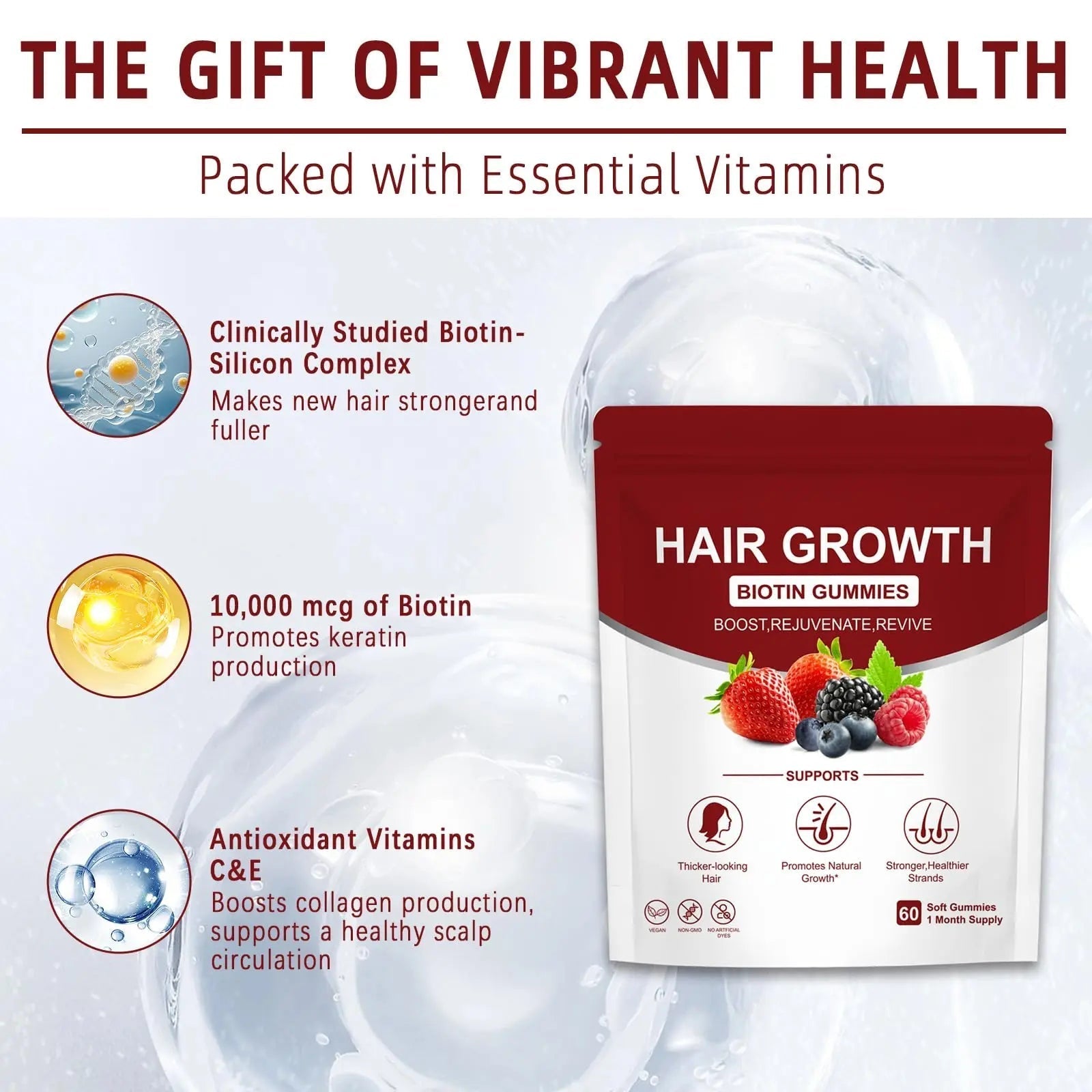 YYLLYY Hair Growth Vitamins Gummies | with Biotin, Vitamin C & E, Botanical Extracts | Supports Healthy Hair Growth & Strength, Skin & Nail Care YYLLYY uk supplements