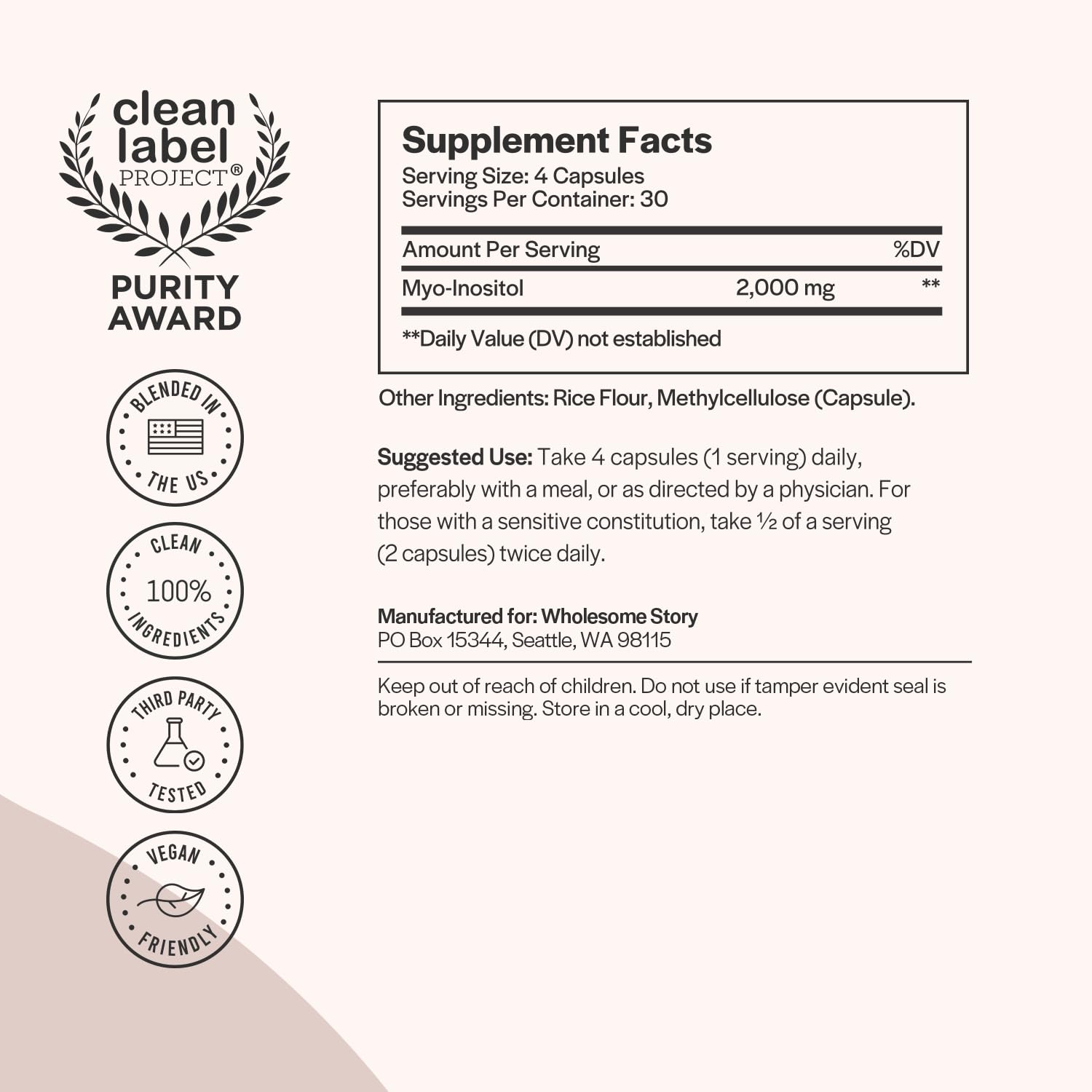 Pure Inositol Supplement | Myo-Inositol Supplement | Inositol Powder Capsules Wholesome Story uk supplements
