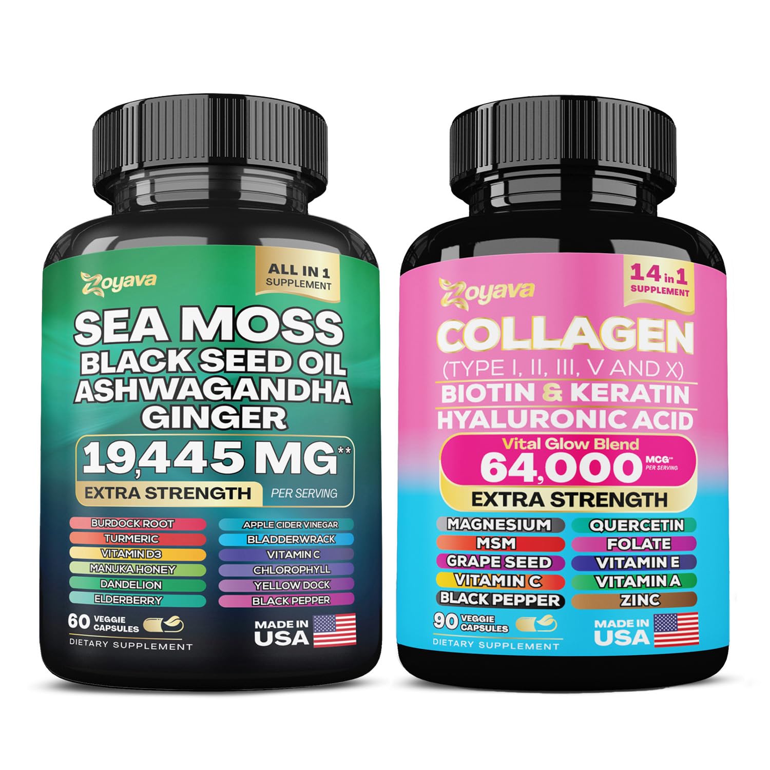 Zoyava Sea Moss 16-in-1 and Collagen 14-in-1 Bundle Zoyava uk supplements