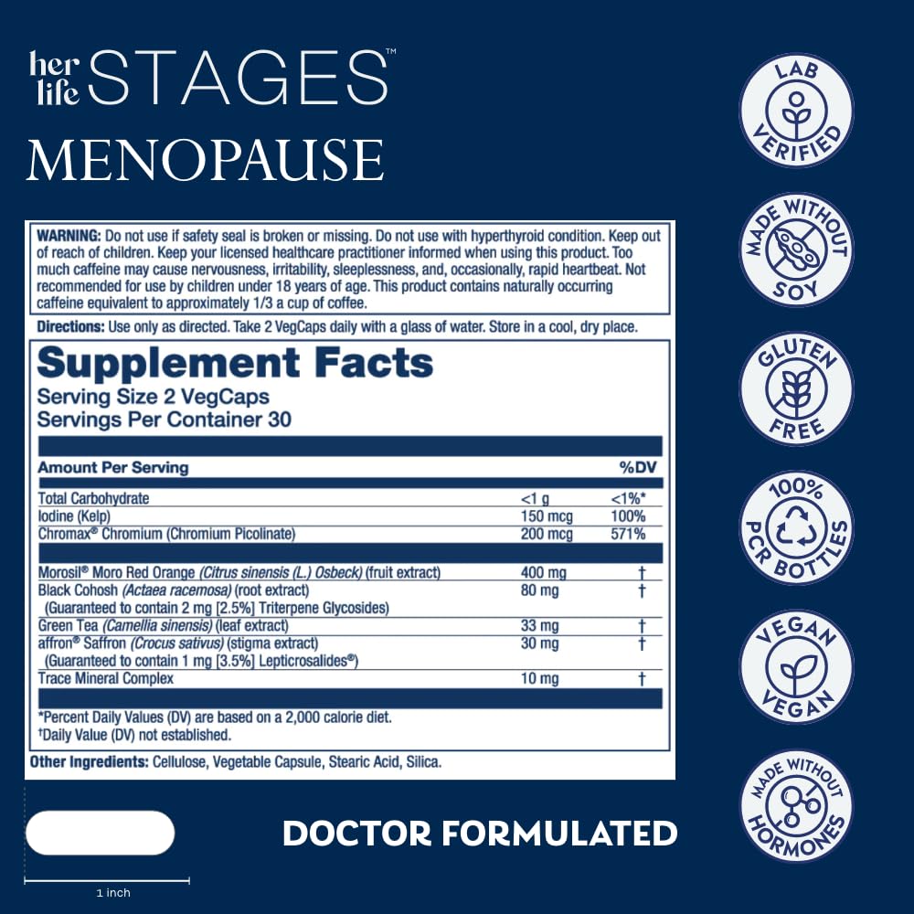 SOLARAY Menopause her Life Stages - Menopause Supplements for Women - Supports Mood, Sleep, Hot Flashes, Night Sweats - Vegan, Gluten Free - 60-Day Guarantee - 30 Servings, 60 VegCaps SOLARAY uk supplements