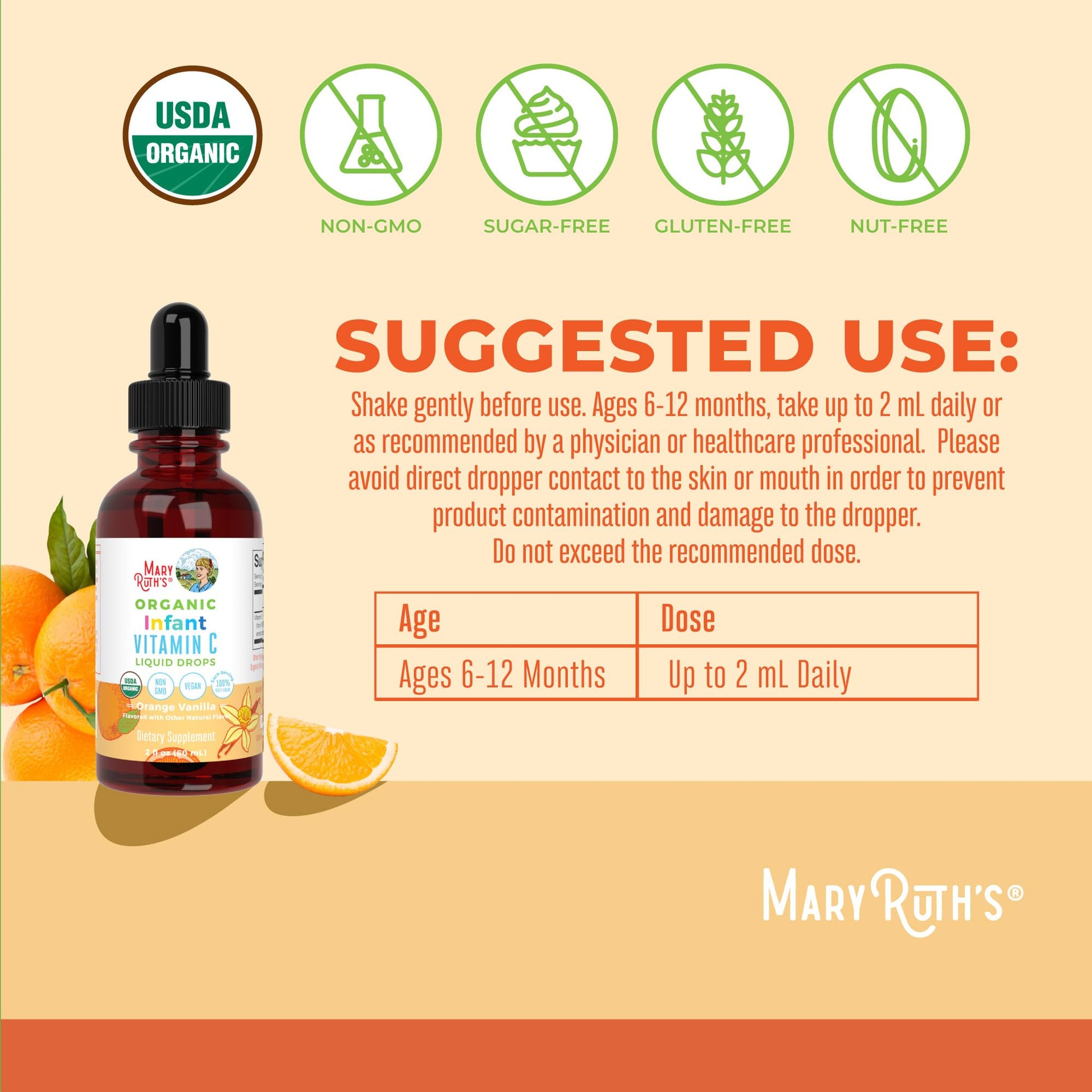 MaryRuth Organics Infant & Baby Vitamin C Supplement | USDA Organic Vitamin C Liquid Drops for Infants | Ages 6-12 Months | Immune Support | Overall Health | Vegan | Non-GMO | Gluten Free | 2 Fl Oz MARYRUTH'S uk supplements