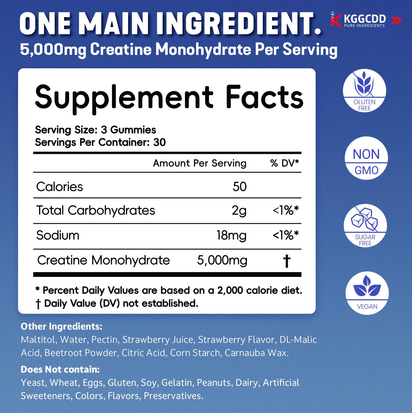 KGGCDD 99.99% Creatine Monohydrate Gummies for Men & Women, 5,000mg Tasty Creatine Gummies for Muscle Strength, Endurance, Recovery & Sugar Free, Gluten-Free, Vegan, Non-GMO, 90 Count KGGCDD uk supplements