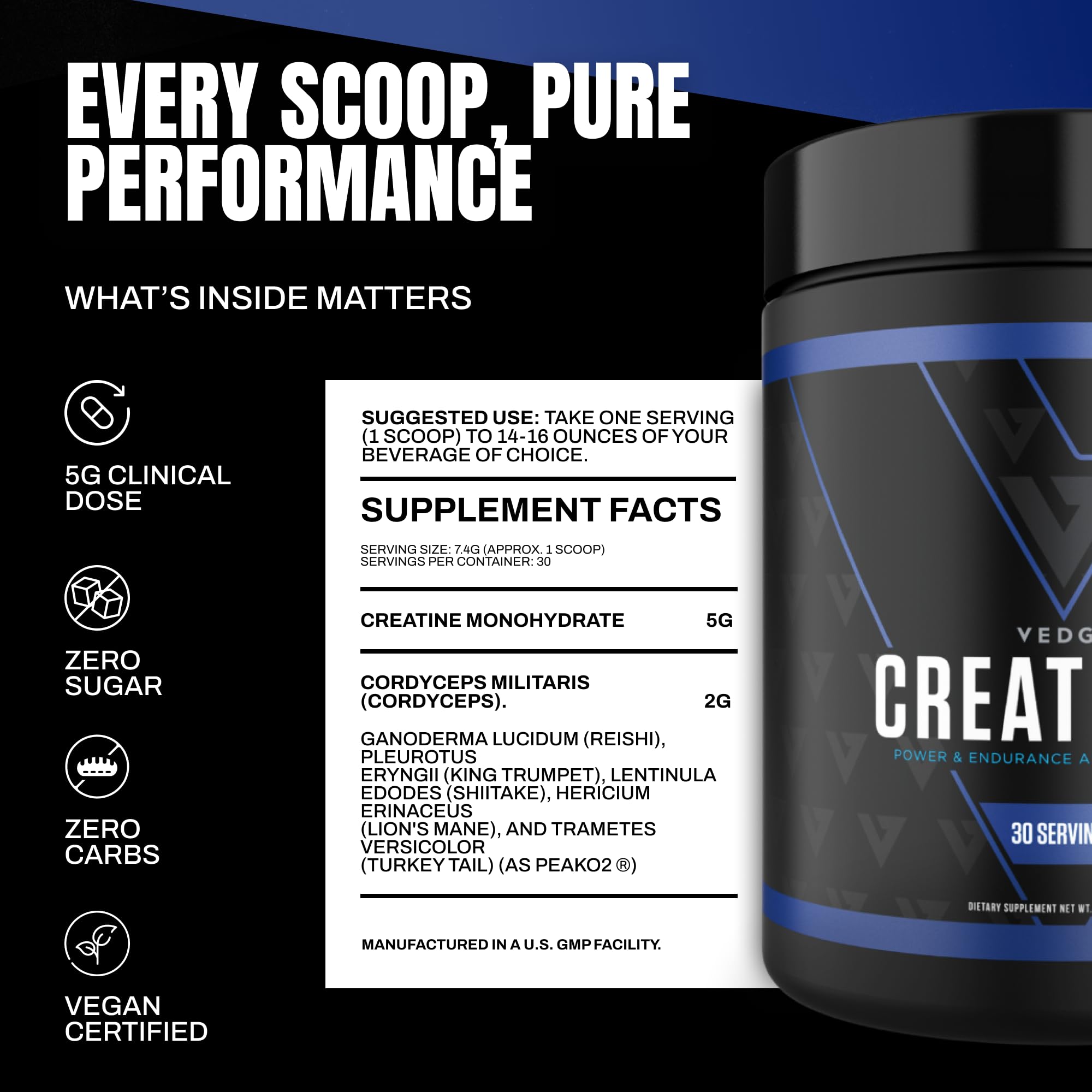 VEDGE Nutrition Creatine + | Vegan Plant-Based Creatine Monohydrate Powder | Energy, Performance & Function | Ergogenic Aids for Athletes | Unflavored, 30 Servings VEDGE uk supplements