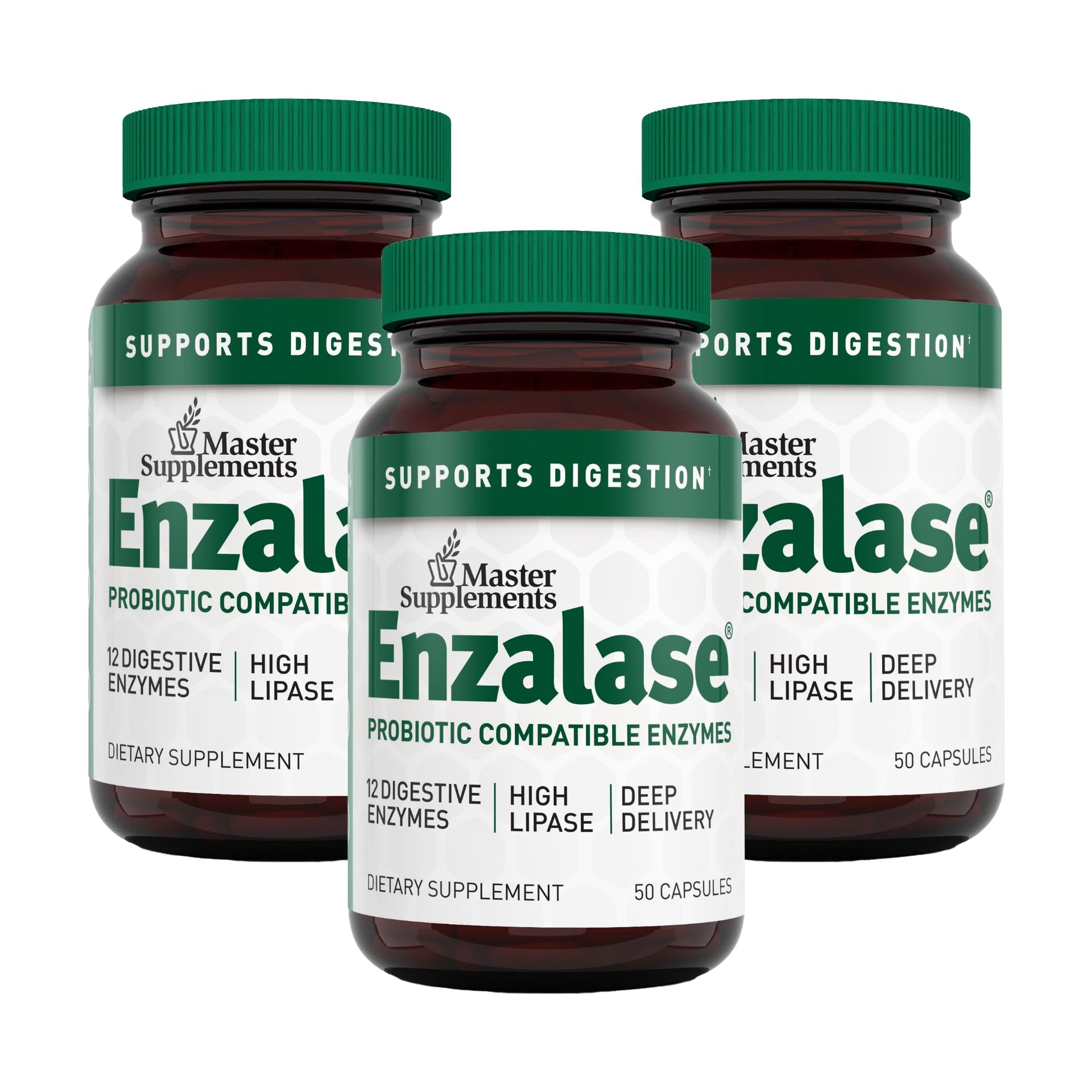 Master Supplements Enzalase - 50 Capsules, Pack of 3 - Probiotic Compatible Enzymes - Provides Digestive Boost + Gas & Bloating Relief - Gluten Free - 150 Total Servings ENZALASE uk supplements